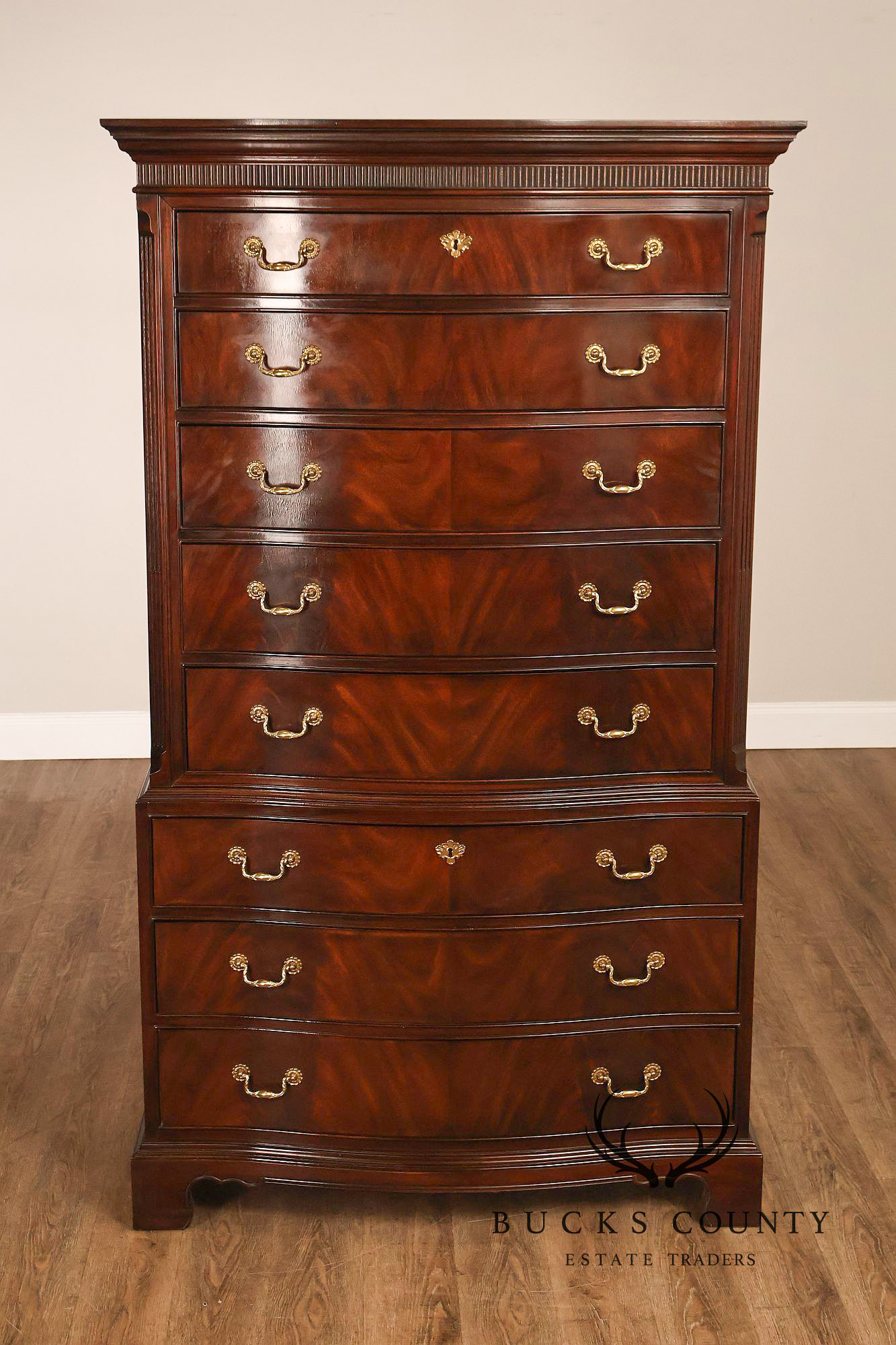 Drexel Heritage Chippendale Style Mahogany Eight Drawer Tall Chest