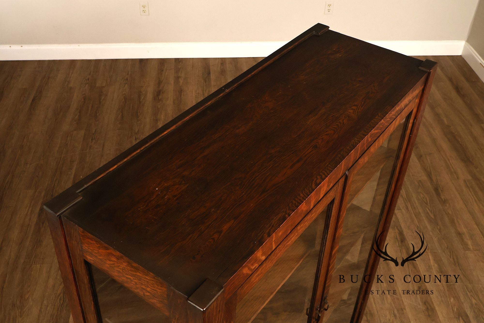 Antique Grand Rapids Oak Arts & Crafts Glass Door Bookcase Cabinet
