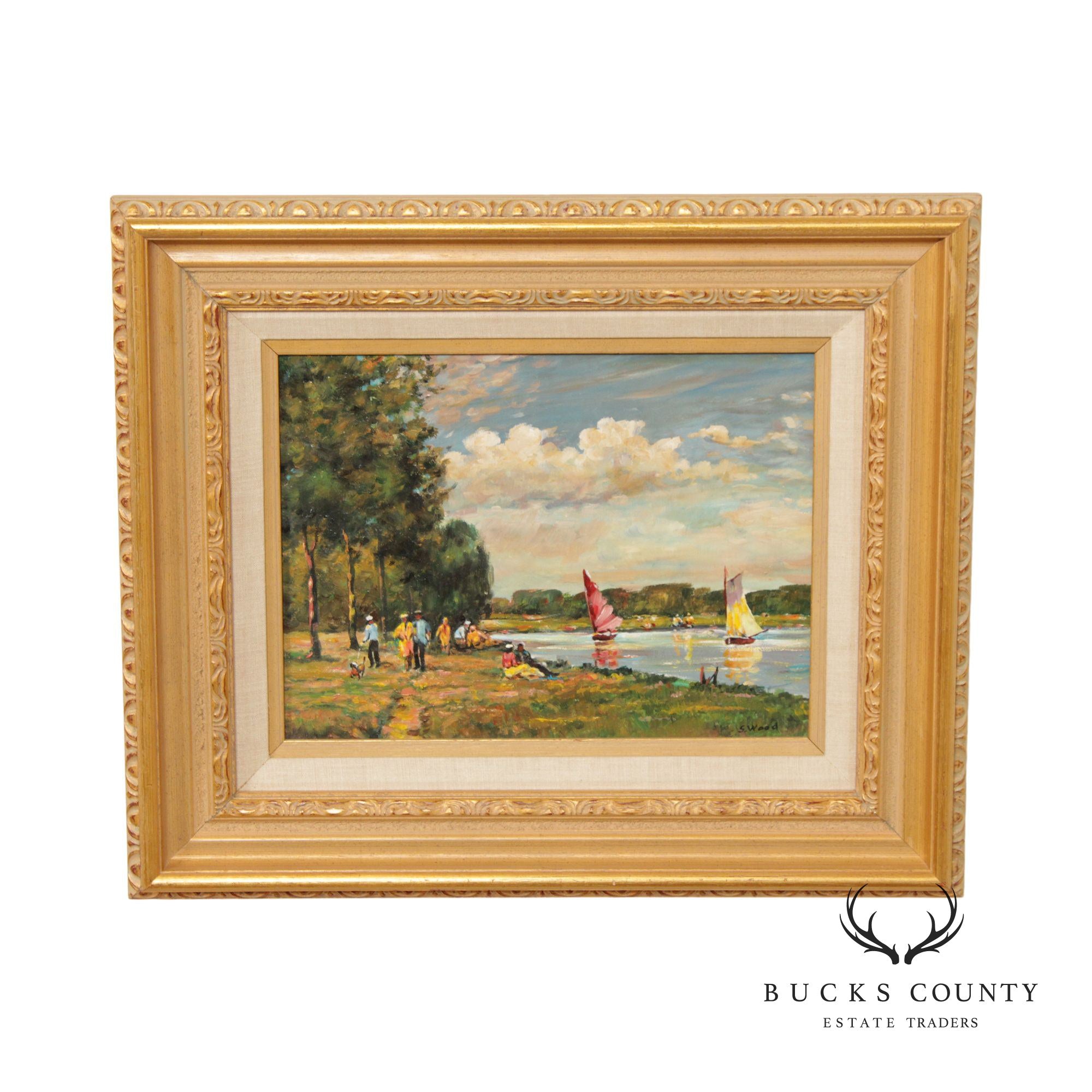 S. Wood Framed Oil Painting, A Day On the Water