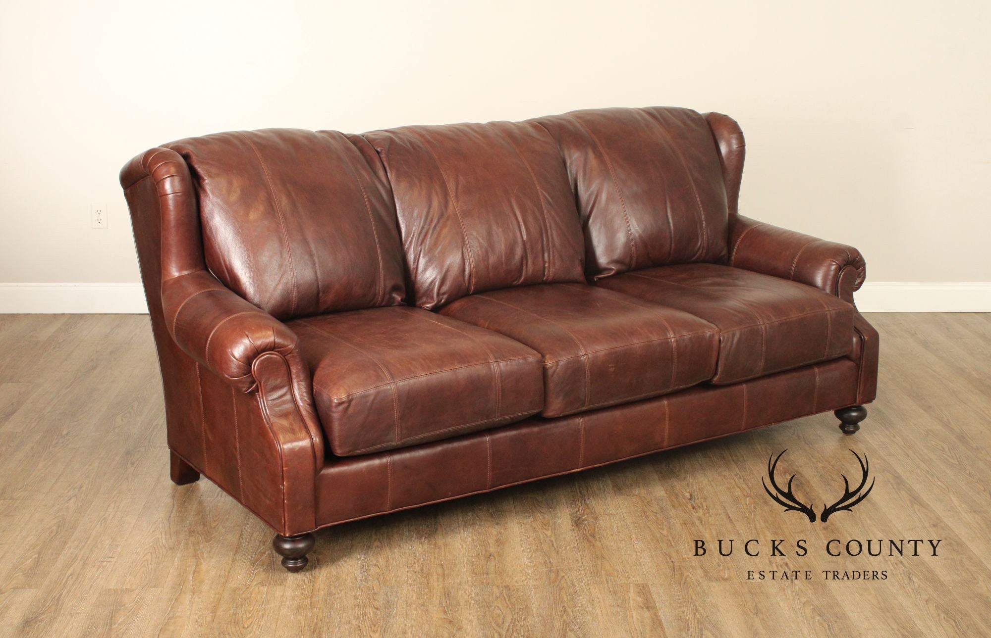 Henredon Traditional Brown Leather Sofa