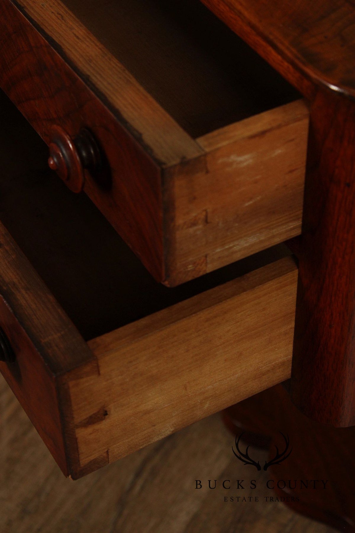 Antique American Empire Mahogany Lyre Form Two-Drawer Work Table