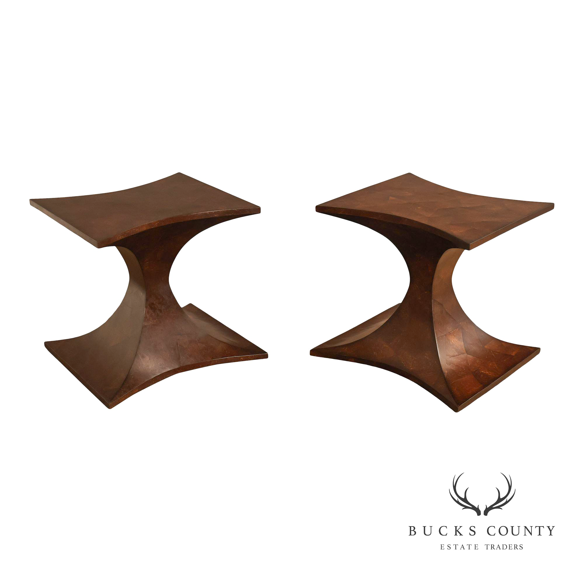Sculptural Pair Of Coconut Shell Veneer Side Tables