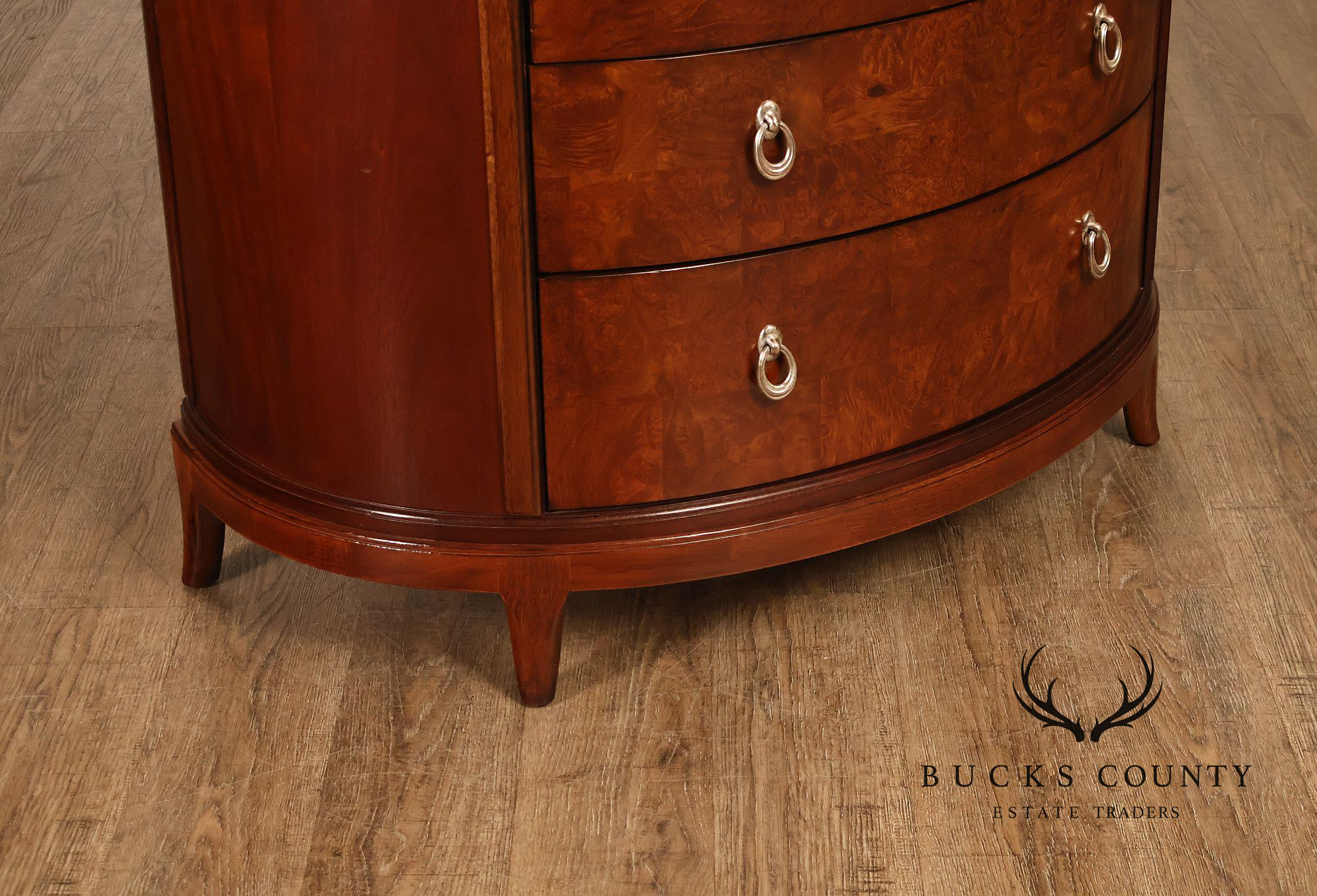 Thomasville Bogart Collection Pair of Marble Top Burlwood Commodes