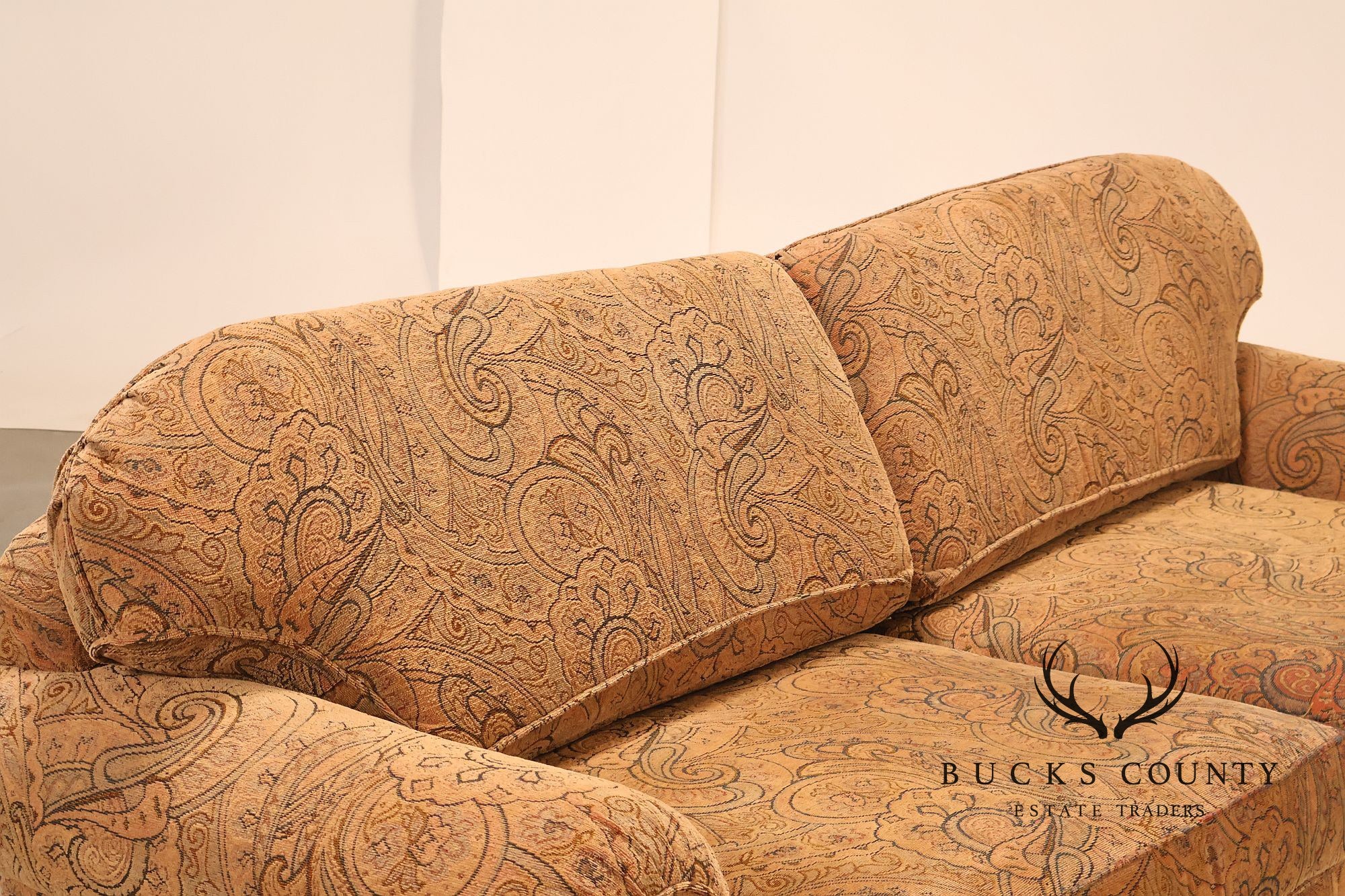 Kravet Paisley Upholstered Rolled Arm Sofa