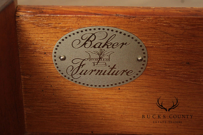 Baker Queen Anne Style Burl Walnut Demilune Games Table