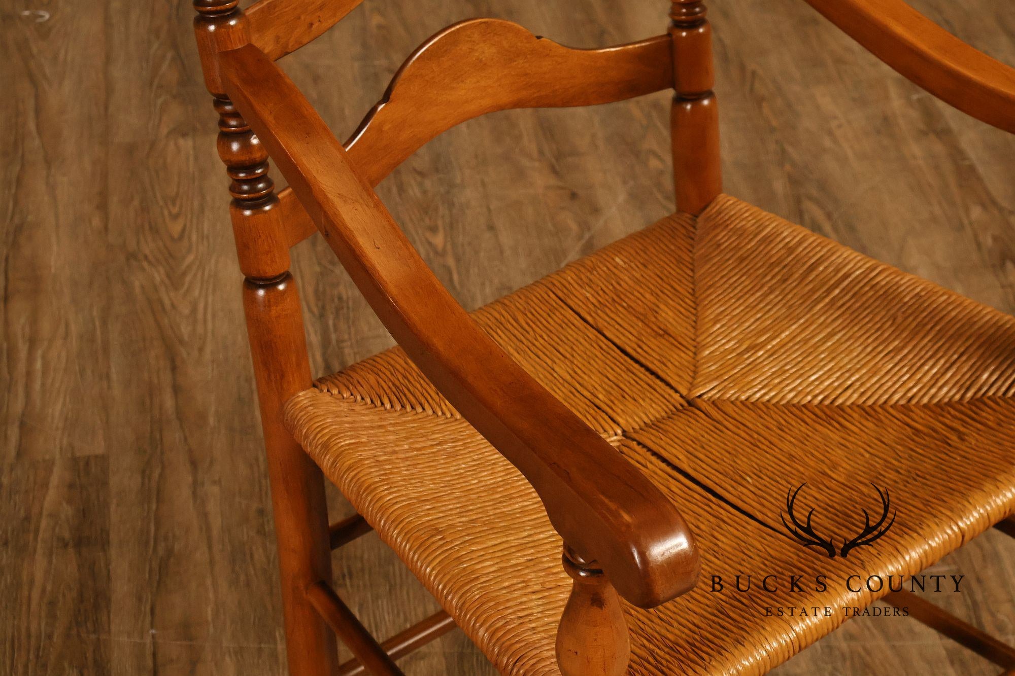 Vintage Set Of 12 Maple Rush Seat Ladderback Dining Chairs