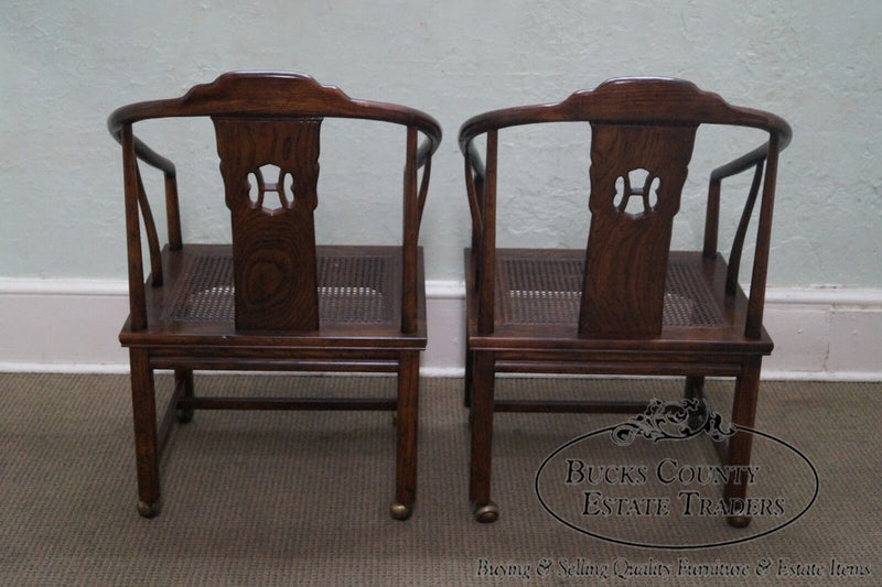 Henredon Set of 8 Solid Elm Wood Chinese Style Barrel Back Dining Chairs