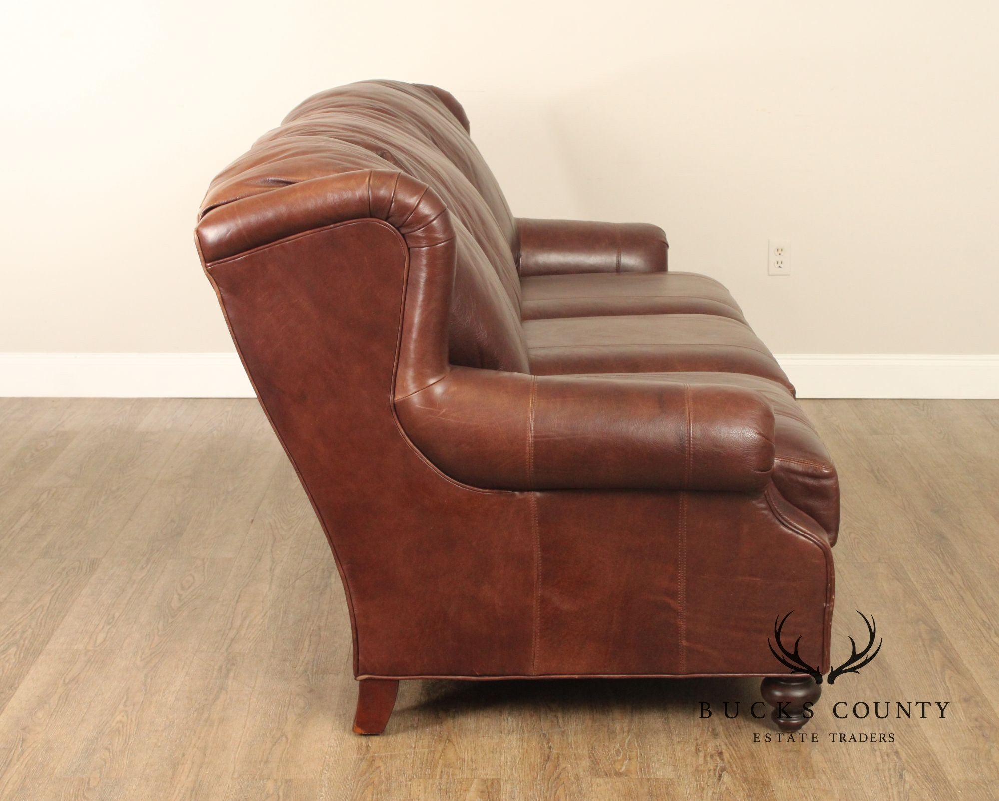 Henredon Traditional Brown Leather Sofa