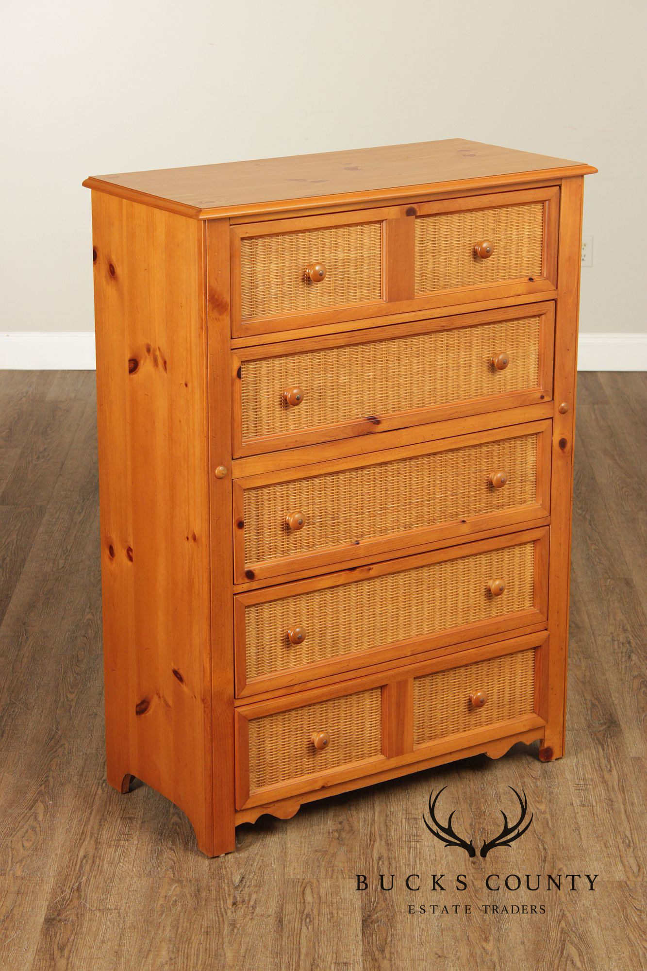 Stanley Furniture Pine and Wicker Chest of Drawers