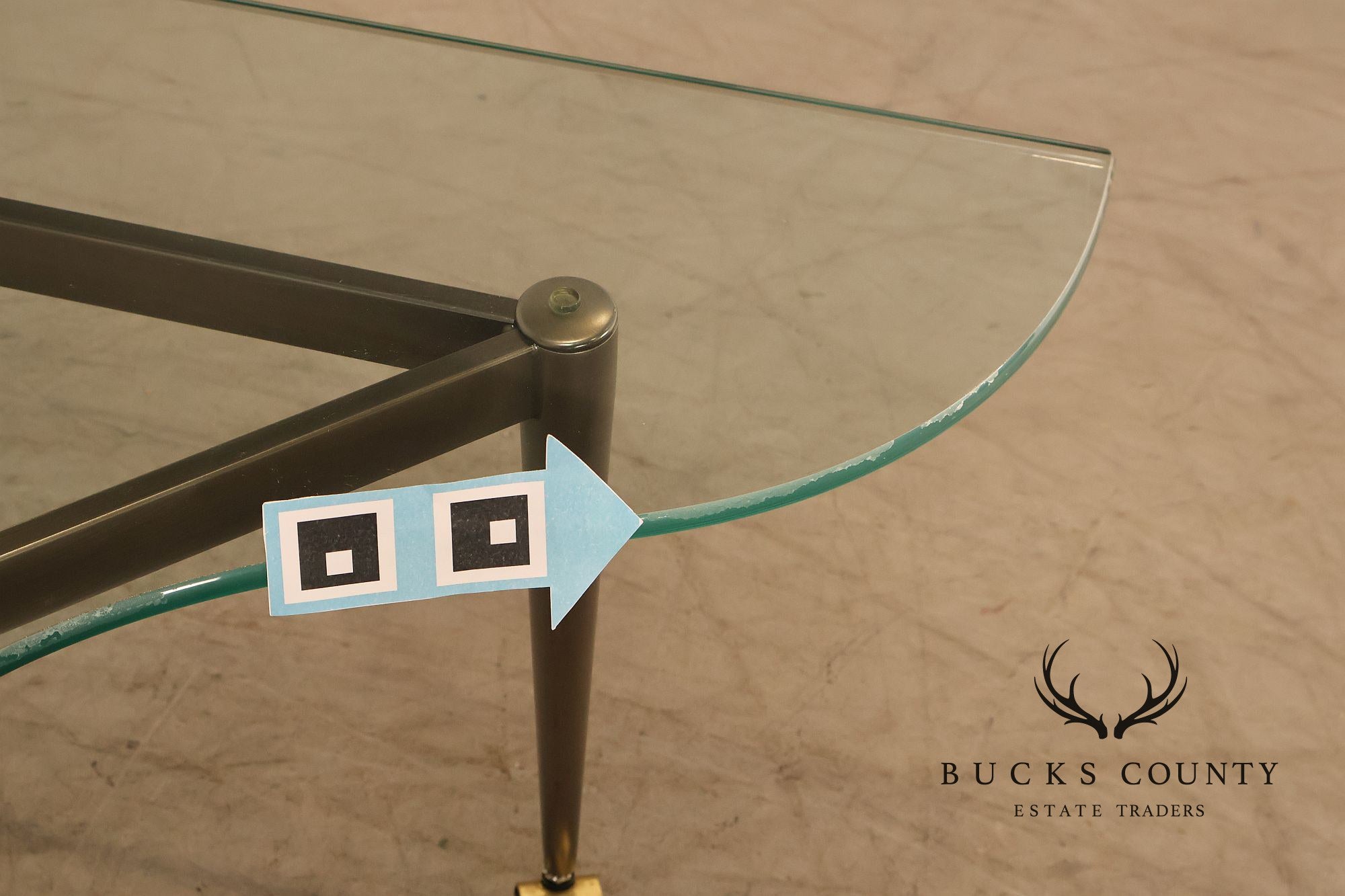 Postmodern Pair Of Triangular Glass Top Coffee Table with Brushed Steel Frame and Brass Casters