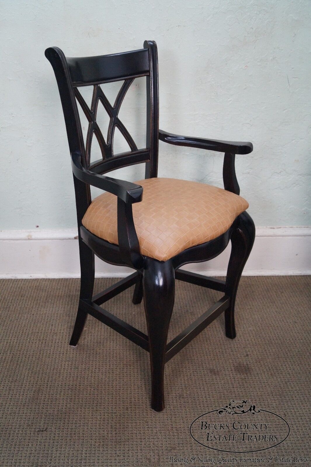 Quality Pair of French Country Style Painted Arm Chairs Bar Stools