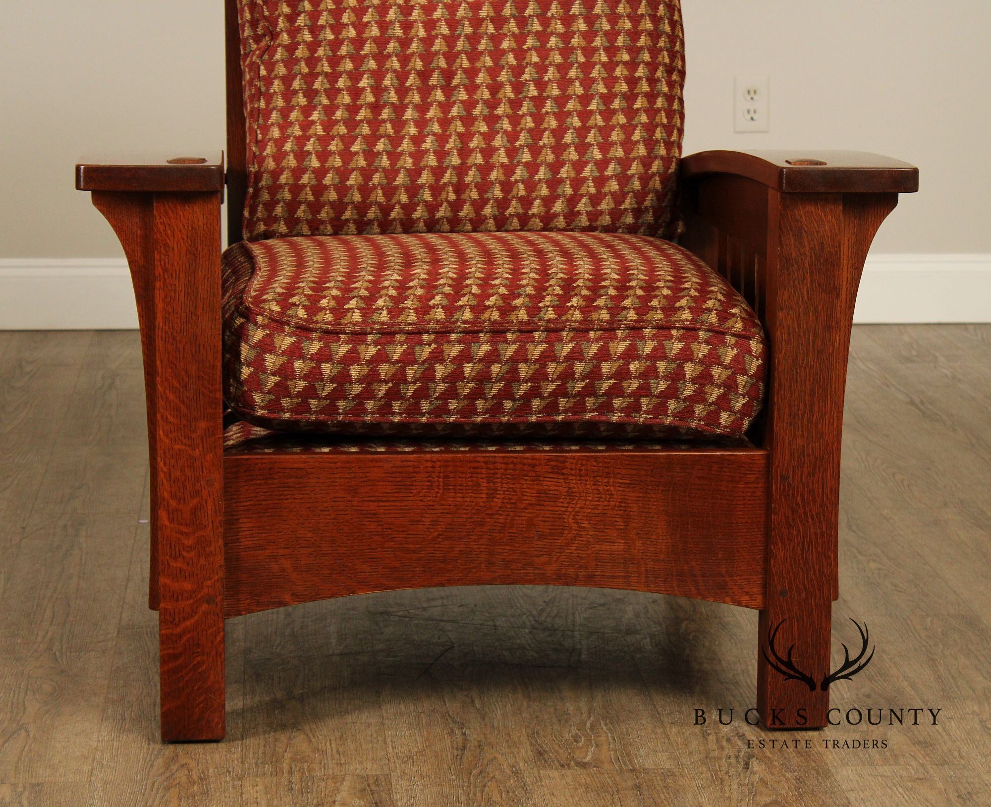 Stickley Mission Collection Oak Bow Arm Morris Chair with Loose Cushion