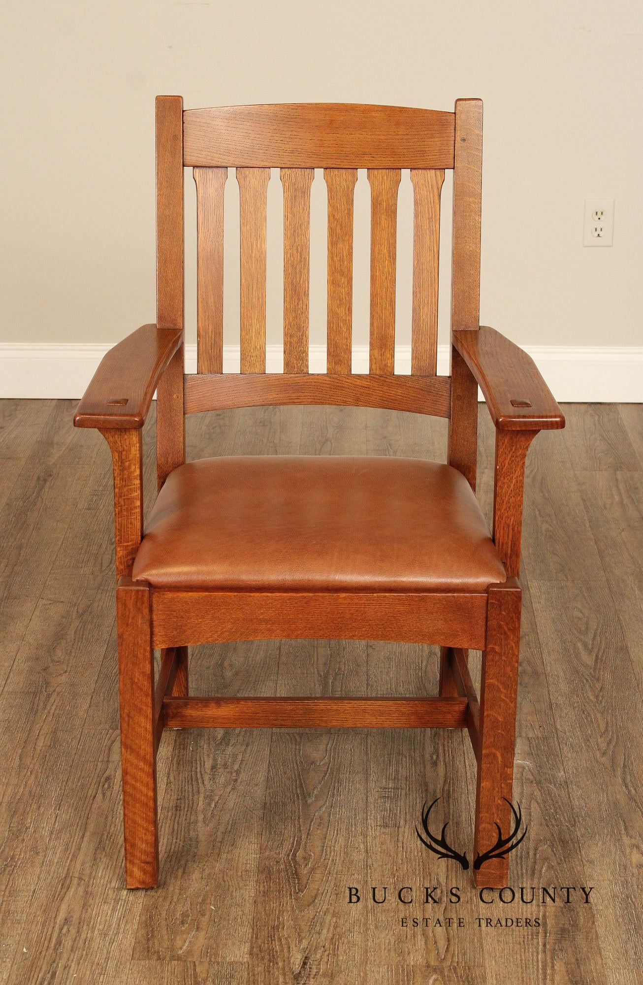 Stickley Mission Collection Oak and Leather Cottage Armchair