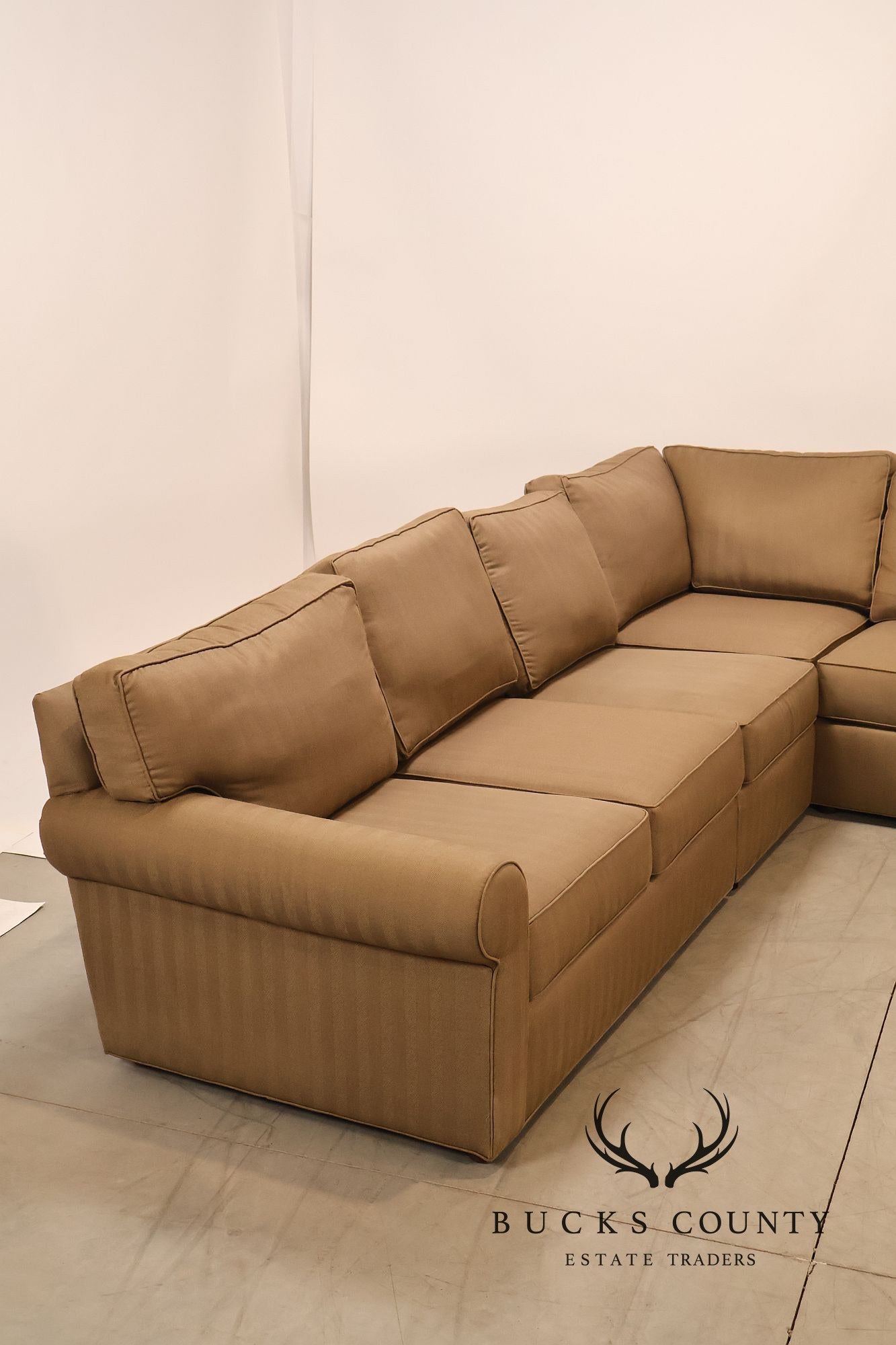 Ethan Allen Upholstered Custom Sectional Sofa With Chaise