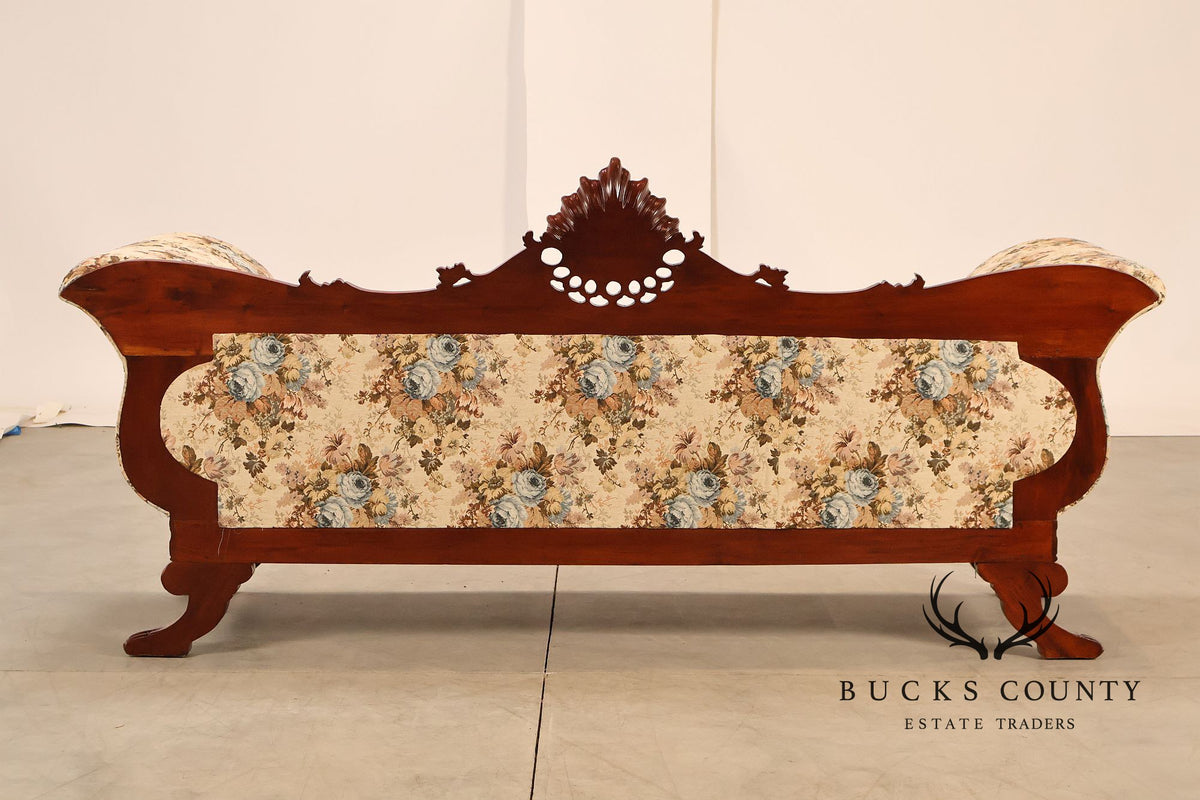 Victorian Style Carved Floral Upholstered Sofa