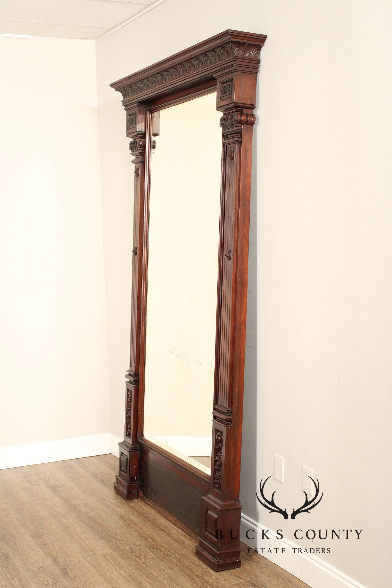 Antique Victorian Renaissance Revival American Walnut Large Pier Mirror