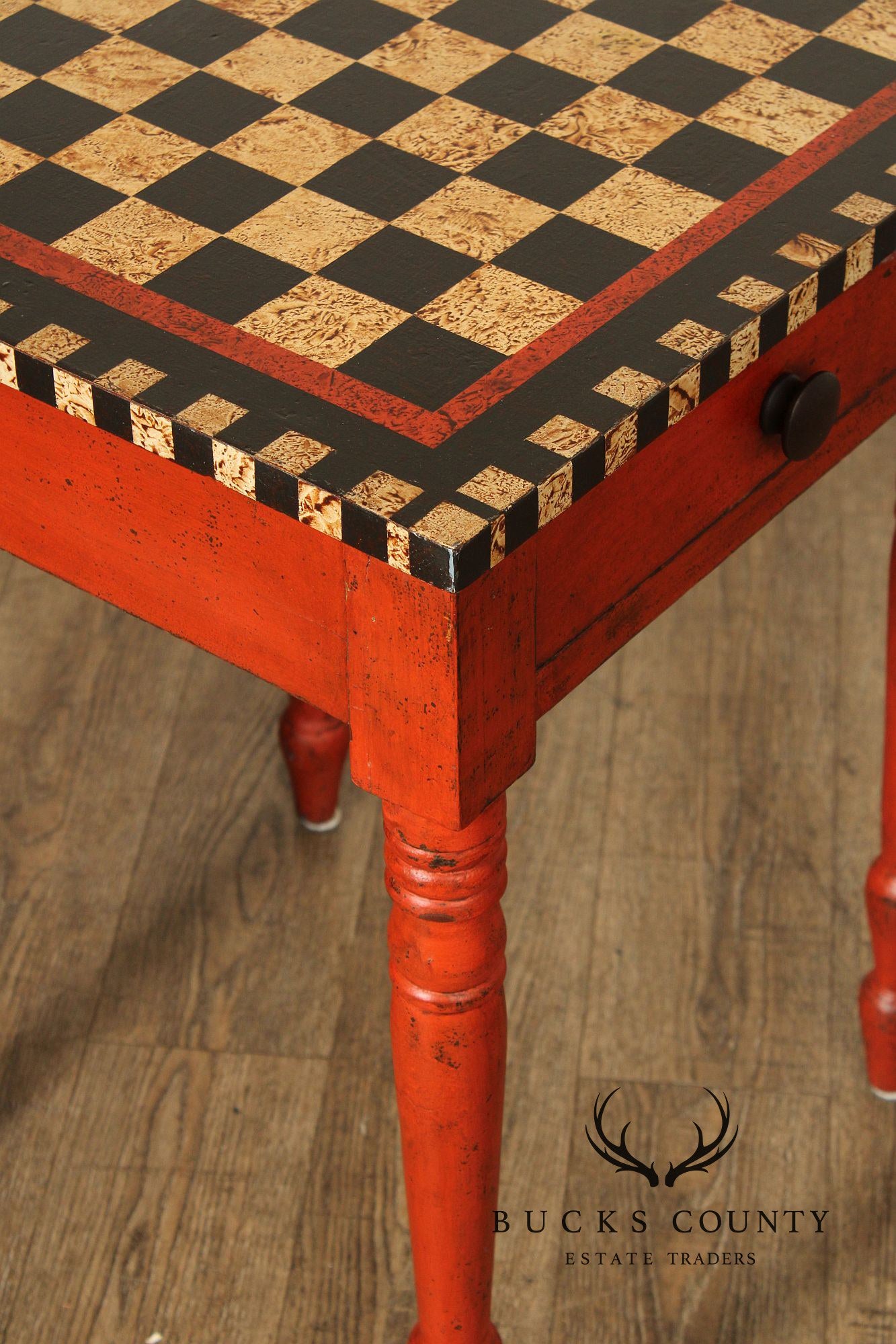 Antique Sheraton Painted Checker Board Top Side Table