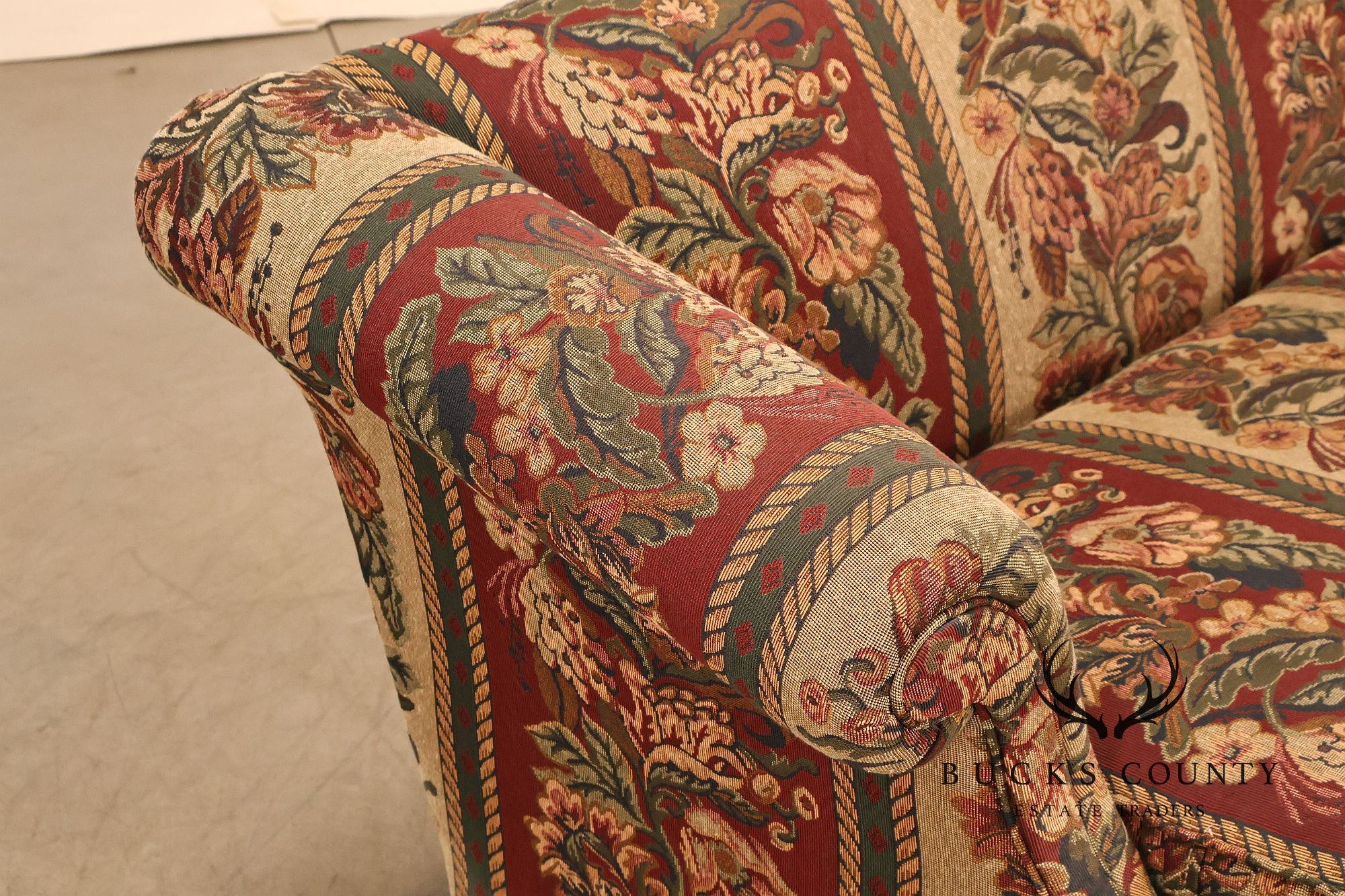 Vintage Traditional Camelback Sofa With Floral Upholstery