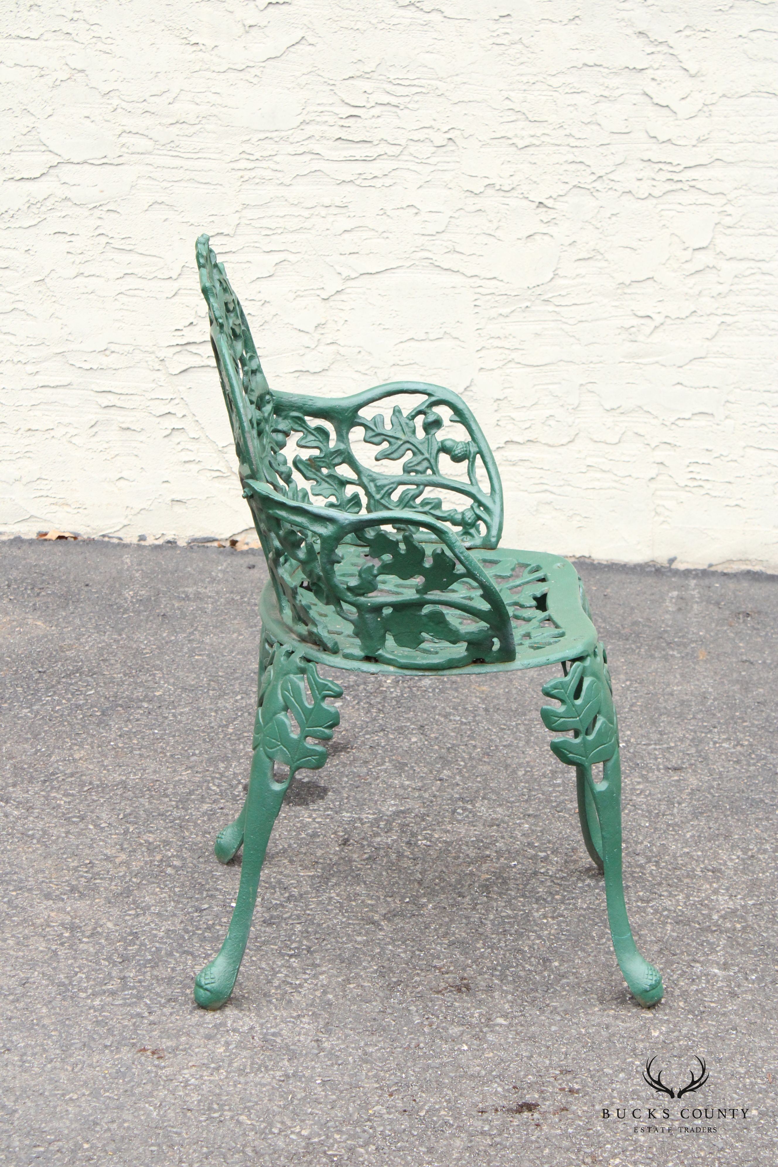 English Traditional Cast Iron Oak and Acorn Outdoor Garden Chair