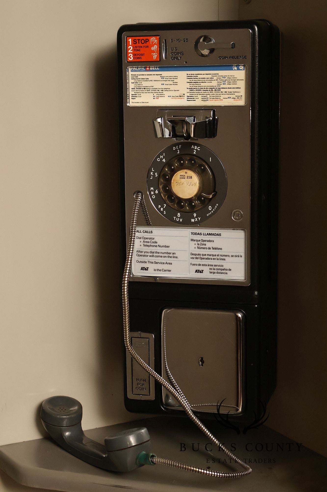 Pacific Bell Wooden Telephone Booth With Coin Operated Payphone