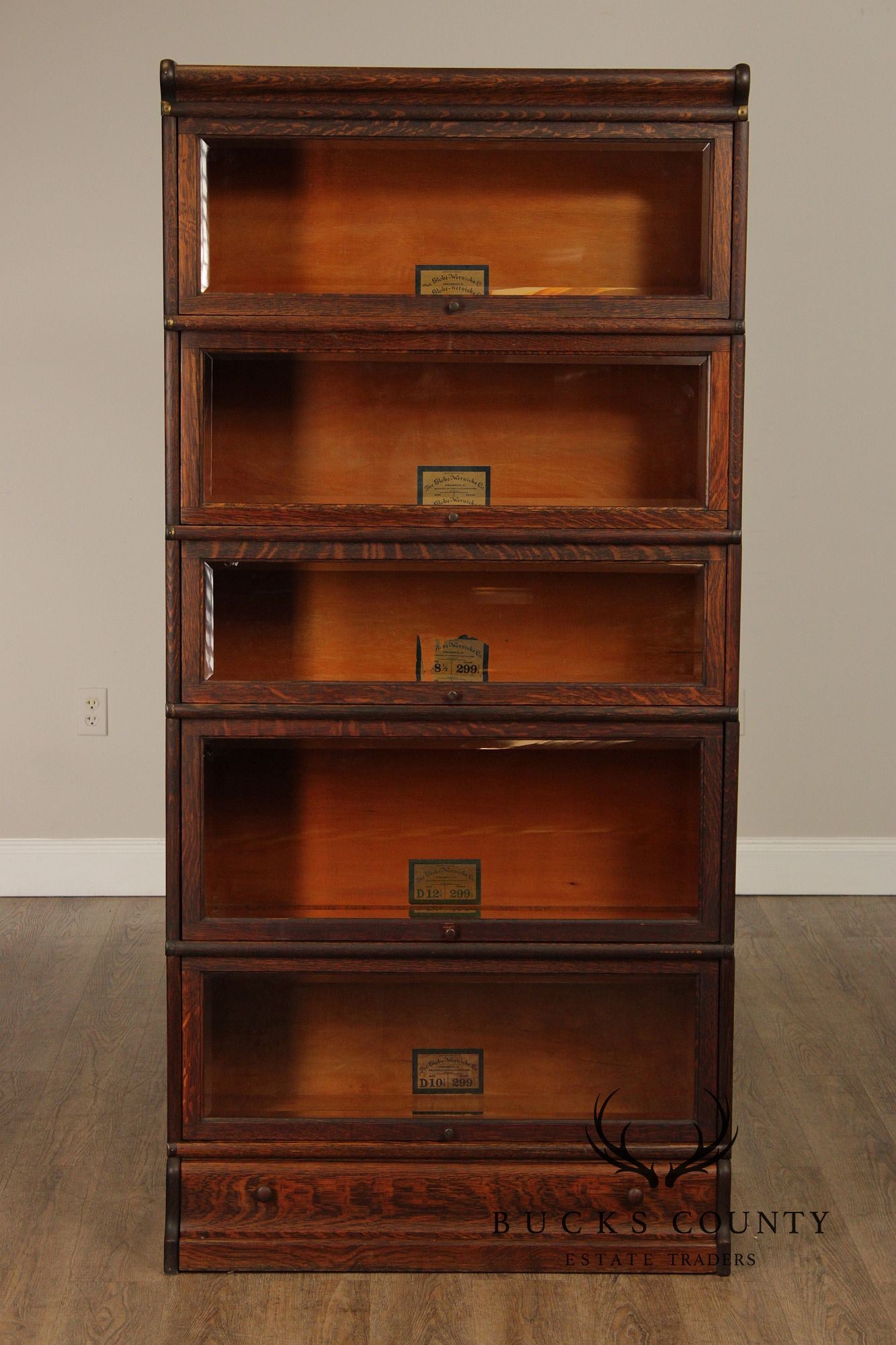 Antique Globe Wernicke Oak Five Stack Barrister Bookcase