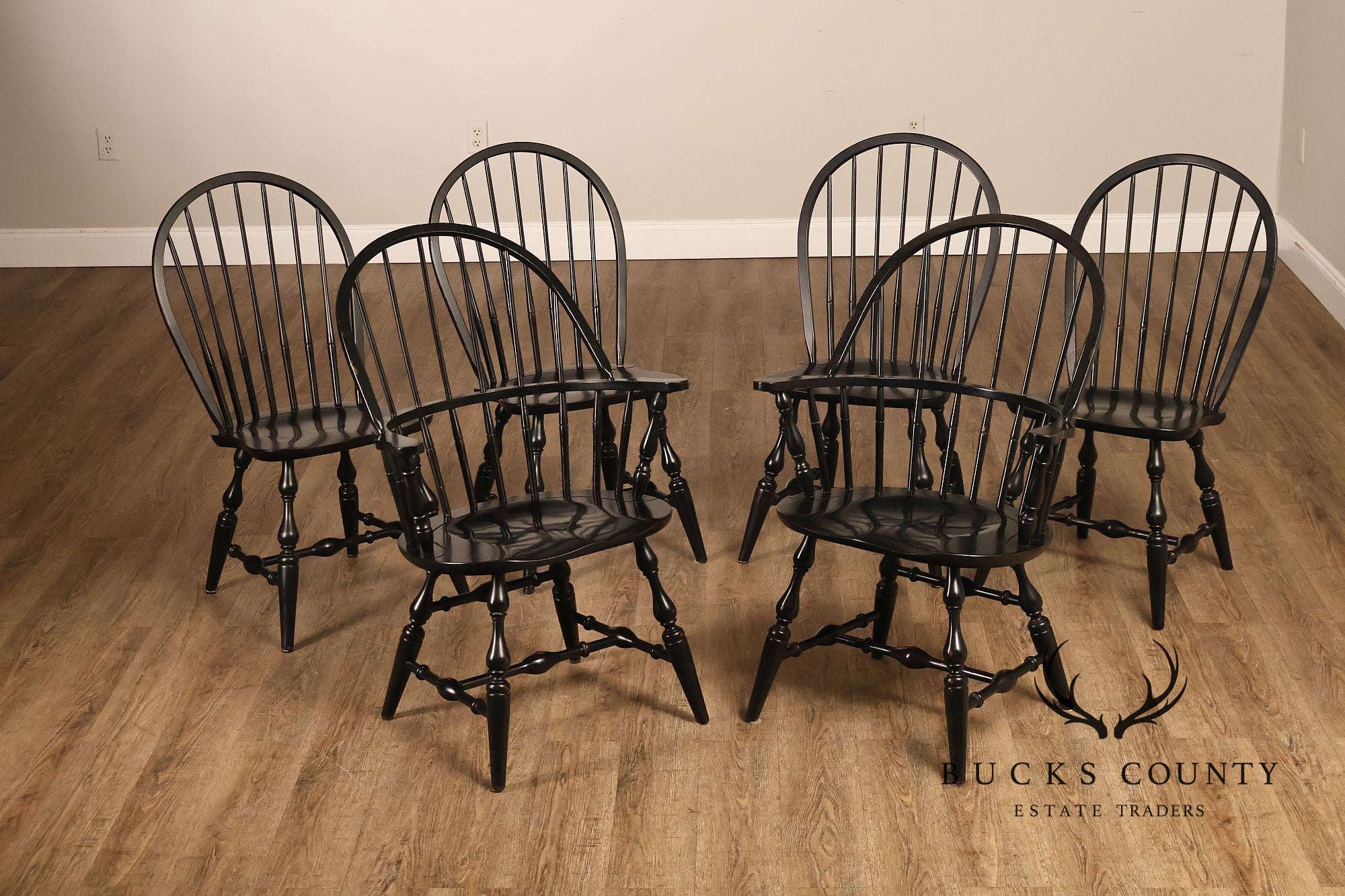 Nichols And Stone Set Of Six Black Windsor Dining Chairs