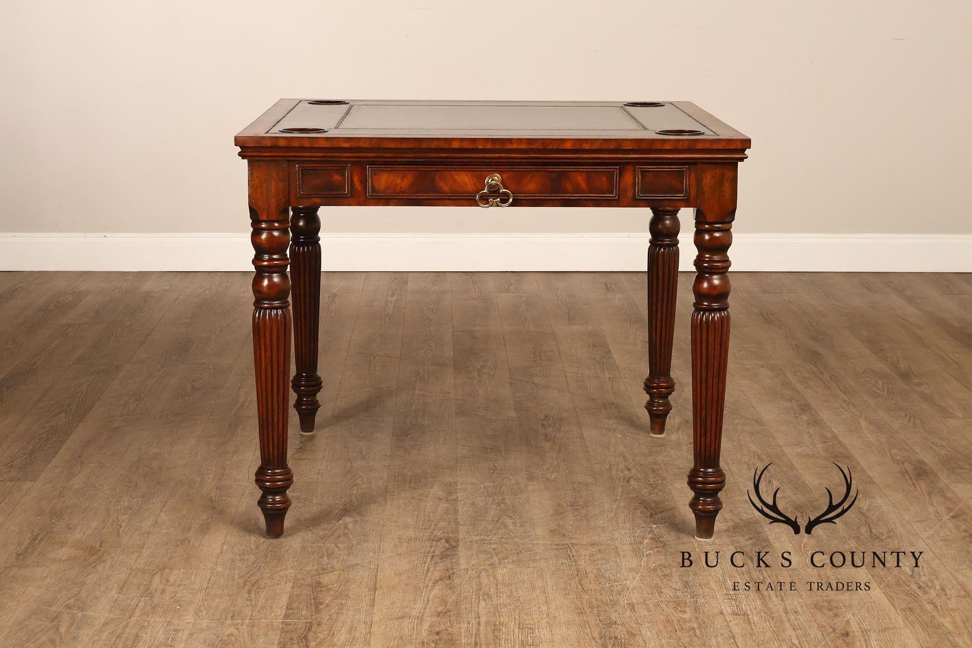 Maitland Smith Regency Style Mahogany Square Leather Top Game Table