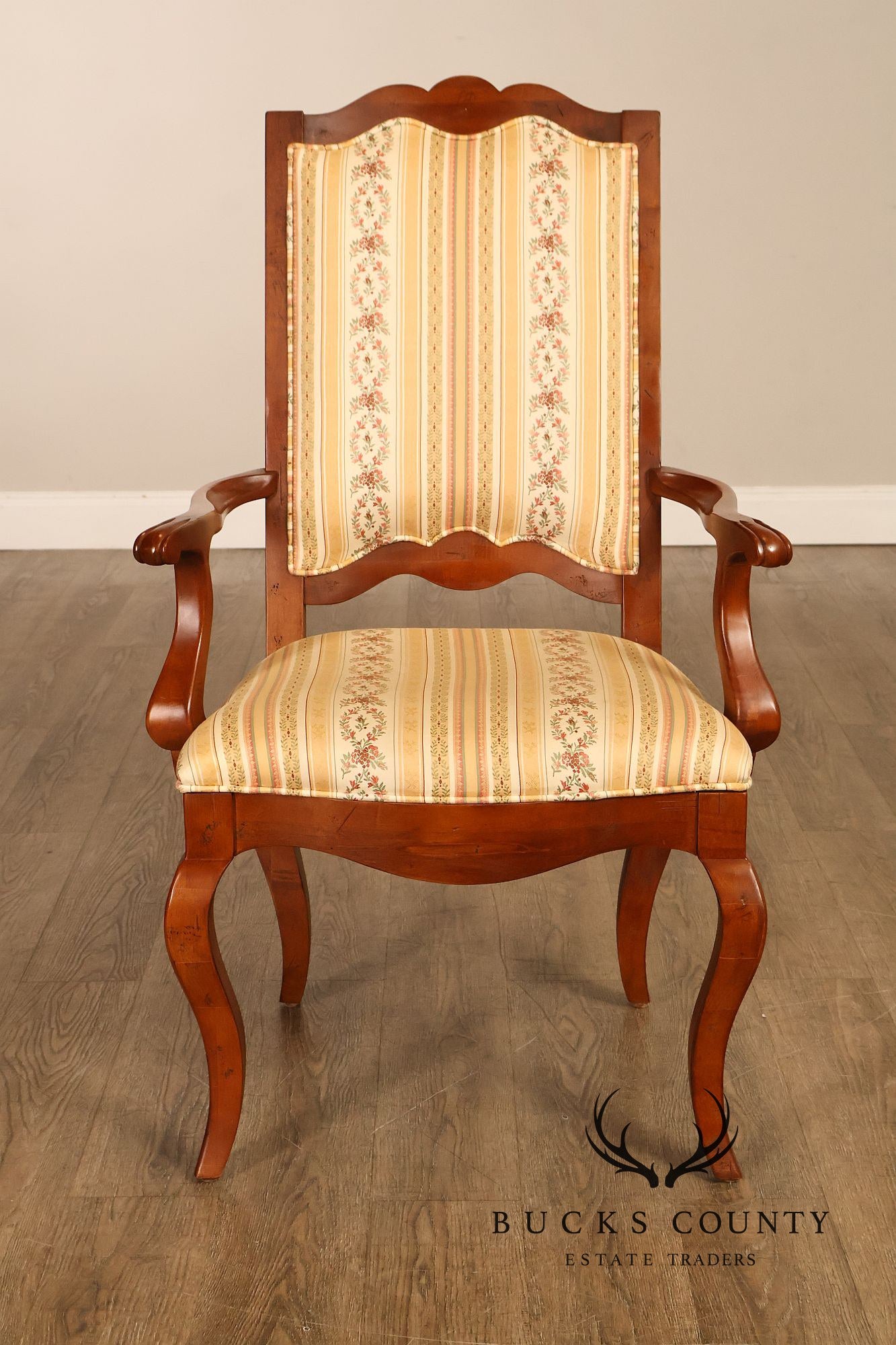 Century French Provincial Style Pair Of Upholstered Ladderback Armchairs