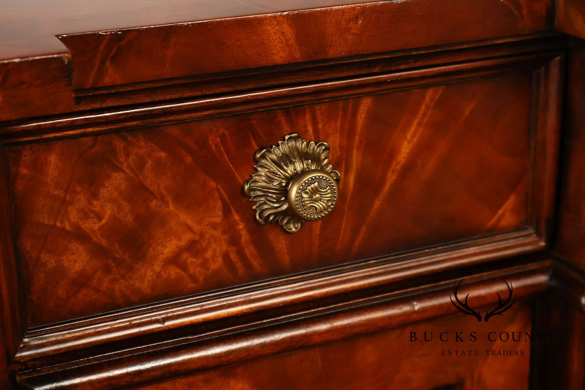 Theodore Alexander Replica Concave Mahogany And Burl Mahogany Sideboard Cabinet