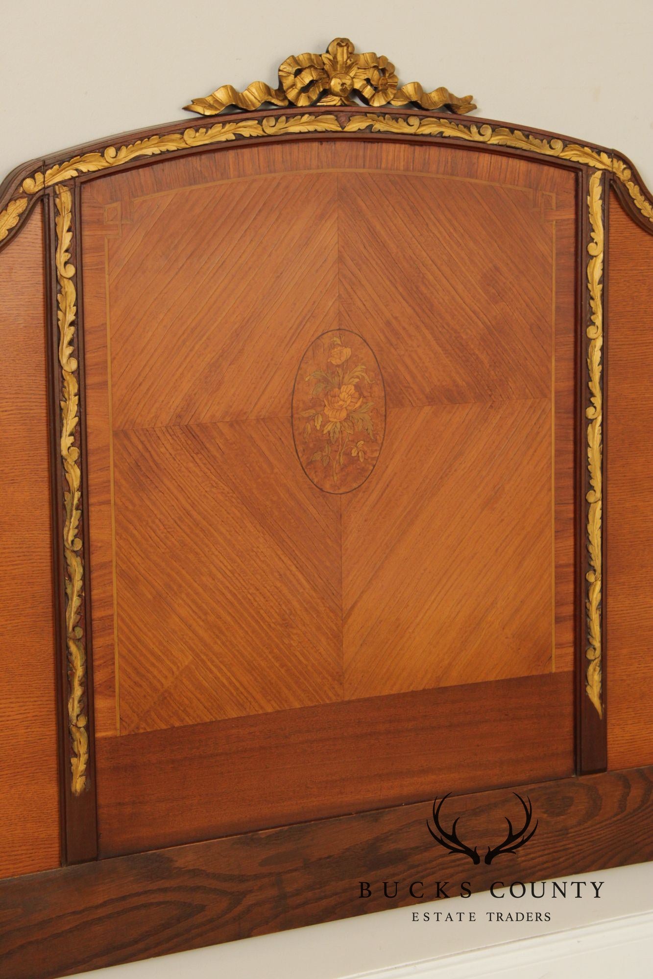 1930's French Louis XV Style Inlaid Satinwood King Headboard