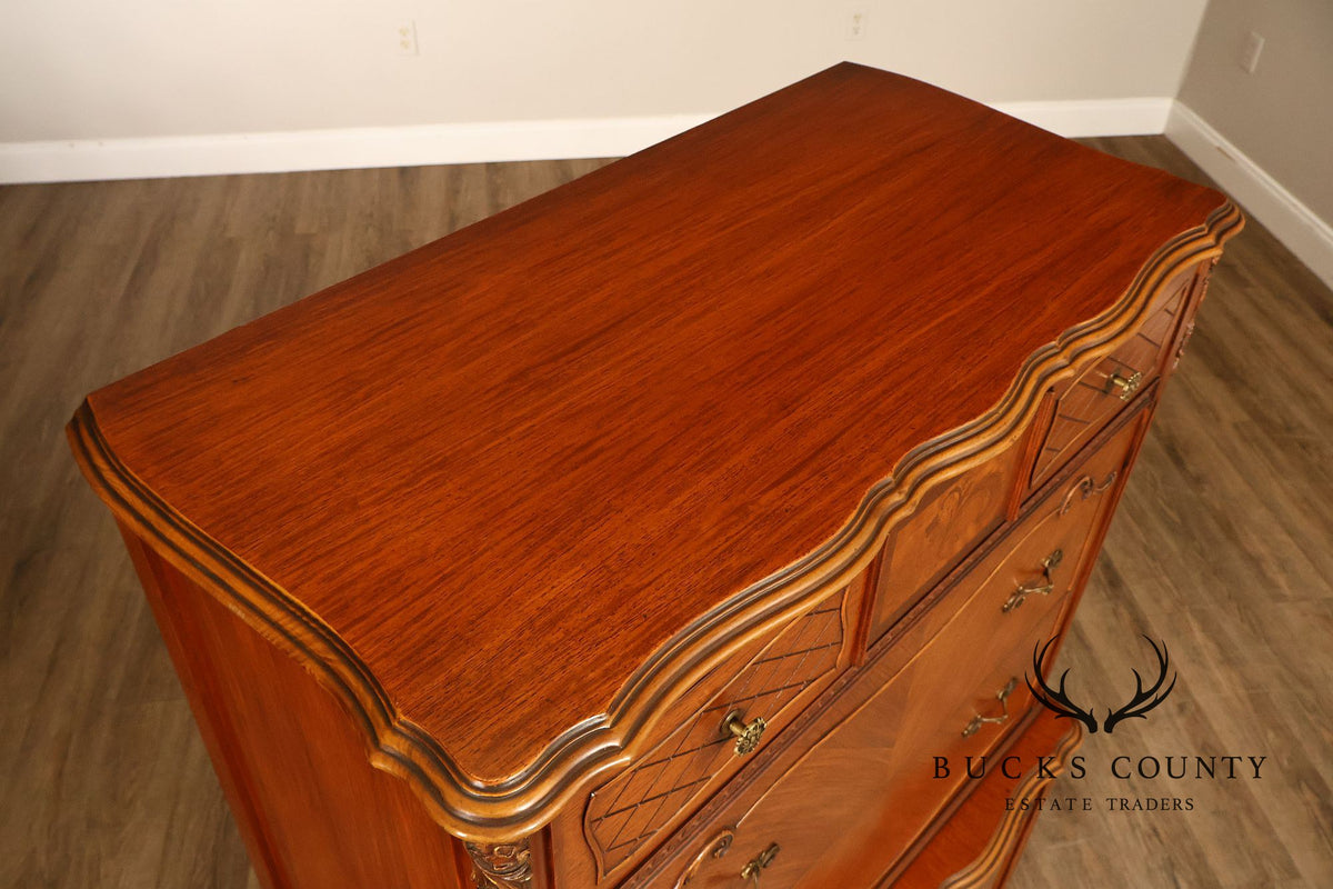 French Louis XV Style Satinwood High Chest Of Drawers