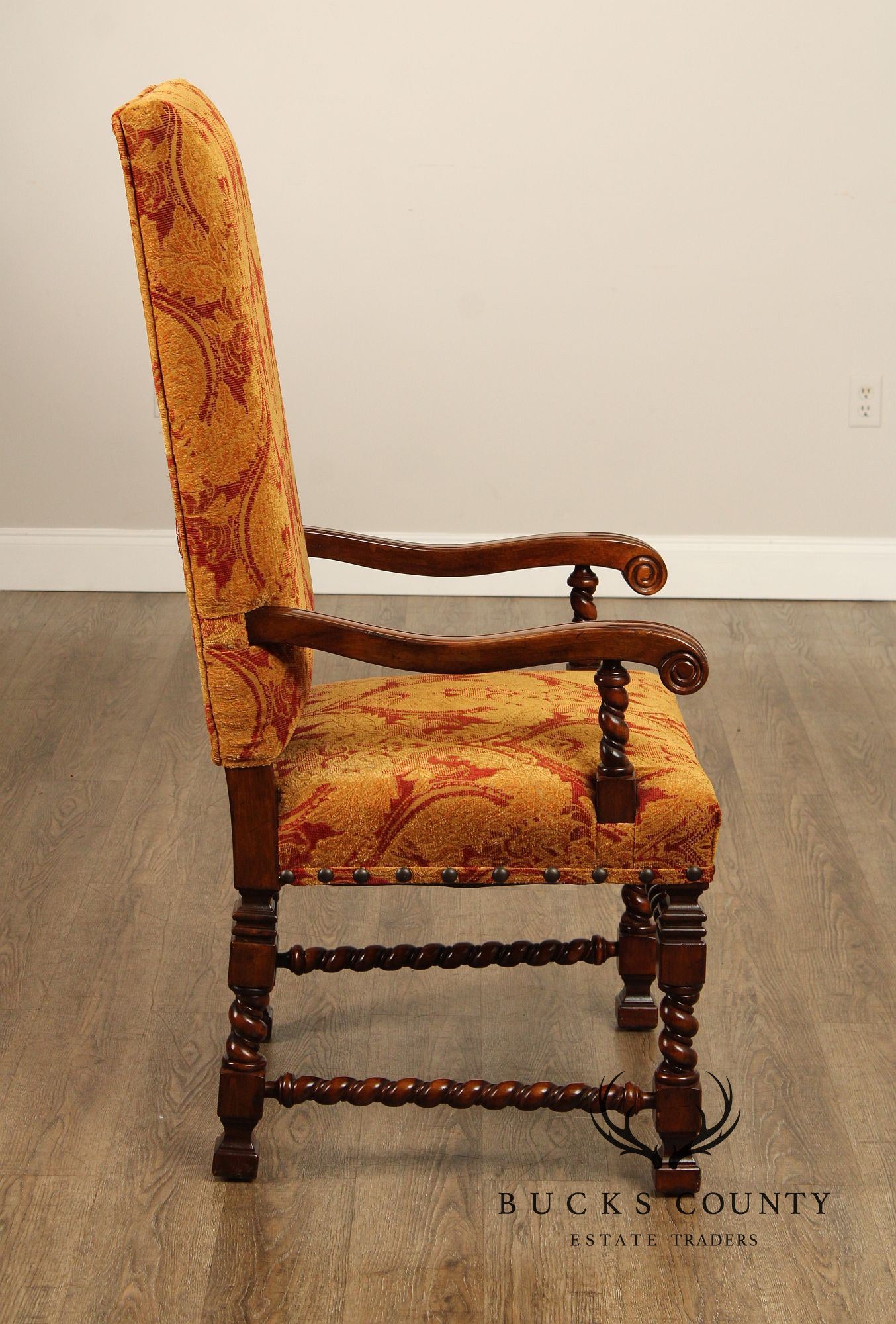 Jacobean Style Barley Twist Carved Armchair