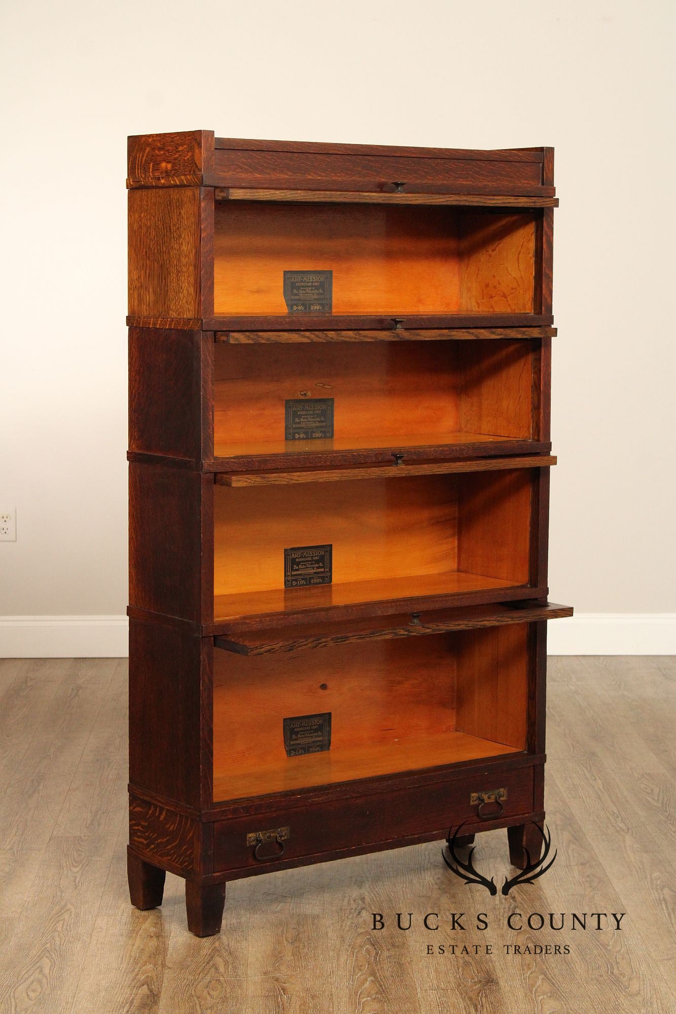 Globe-Wernicke Antique Oak Art Mission Four-Stack Barrister Bookcase