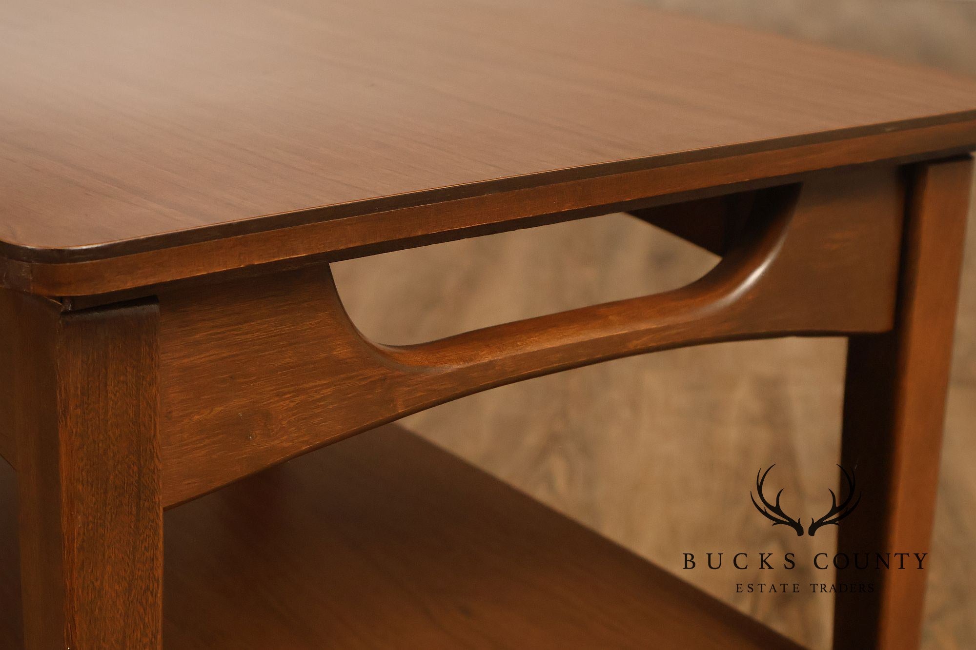 Mid-Century Modern Walnut Two-Tier End Table With Sculpted Apron Detail