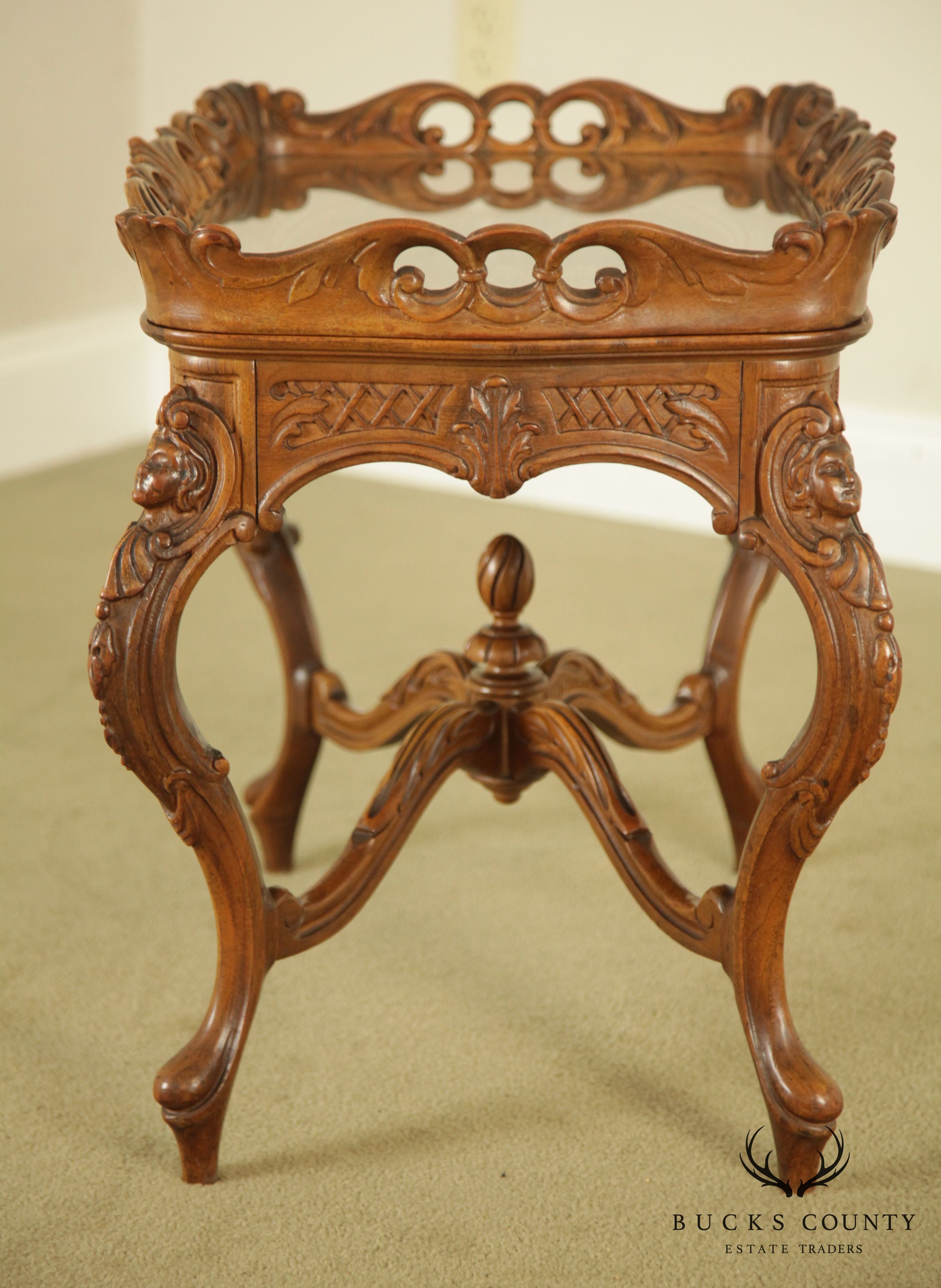 Renaissance Revival Antique Carved Walnut Tray Top Coffee Table