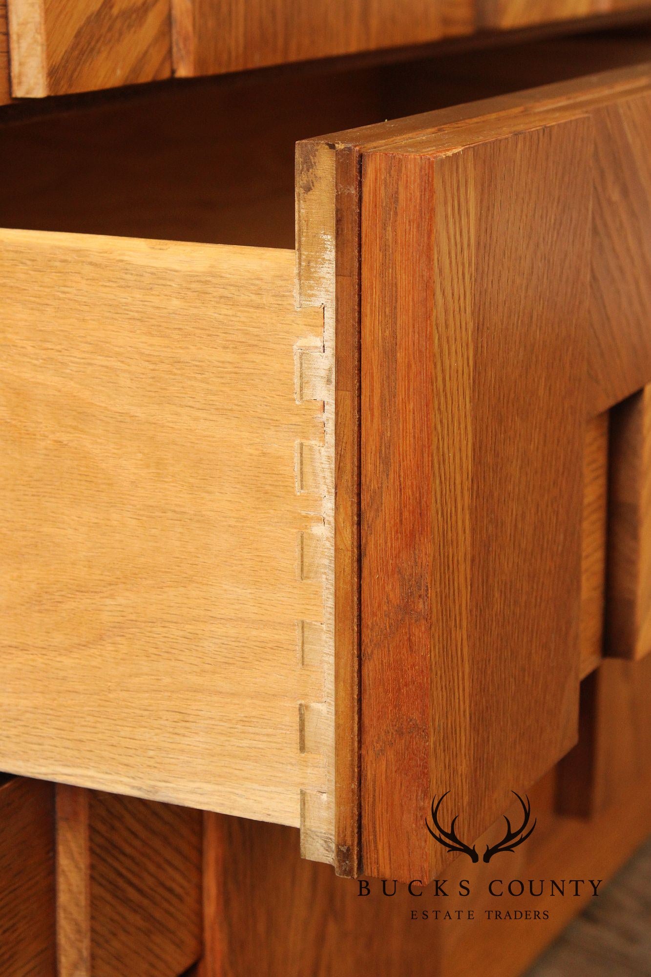 Lane Mid Century Modern Brutalist Oak Armoire