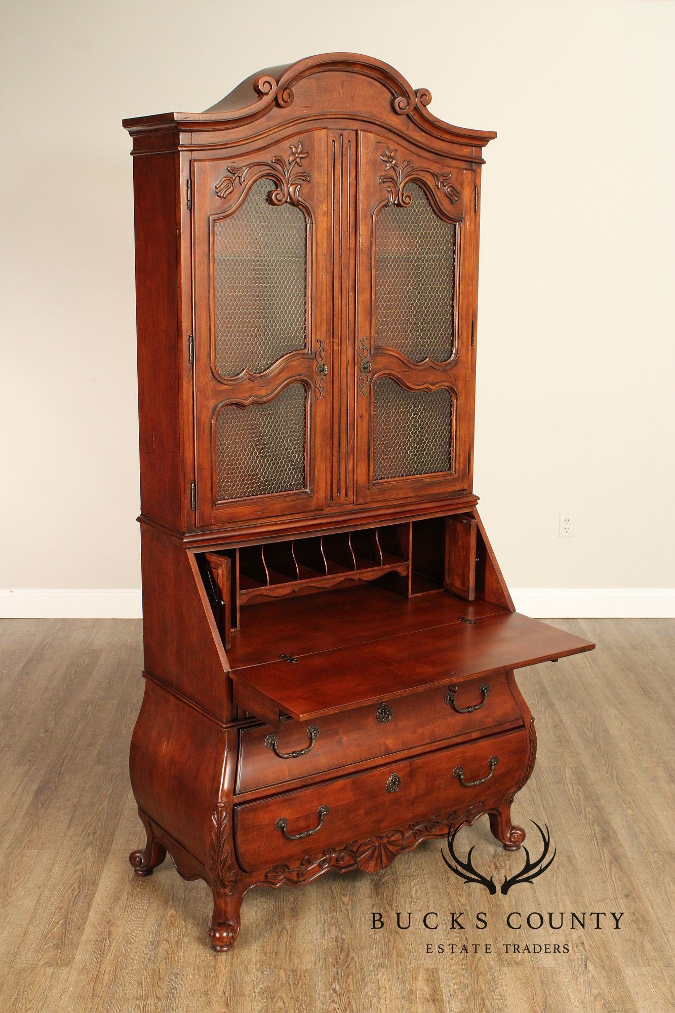 Hekman French Louis XV Style Cherry Secretary Bookcase