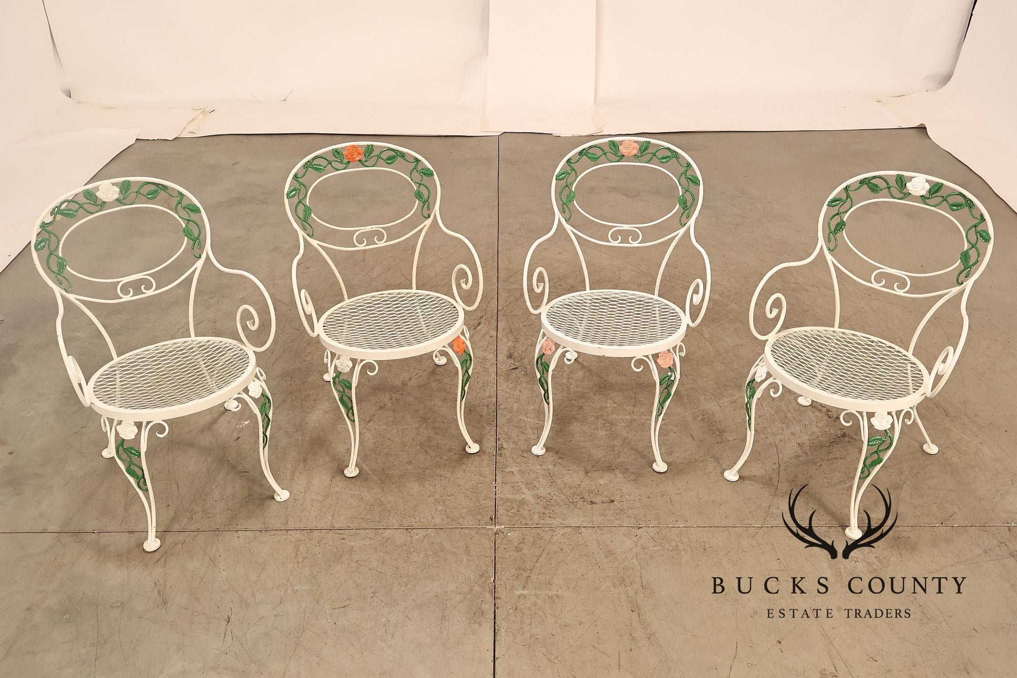 Woodard 'Chantilly Rose' Set of Four Wrought Iron Patio Dining Chairs
