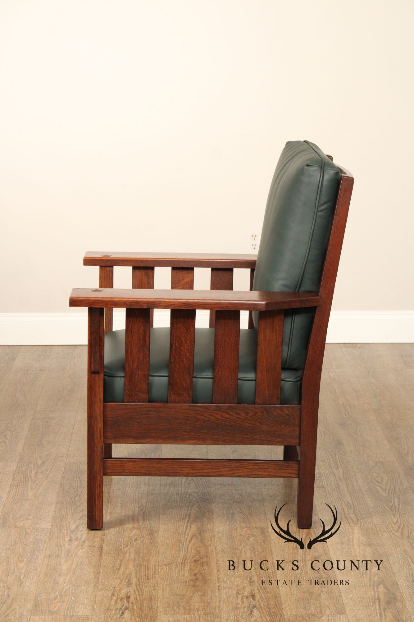 JM Young Antique Mission Oak and Leather Armchair