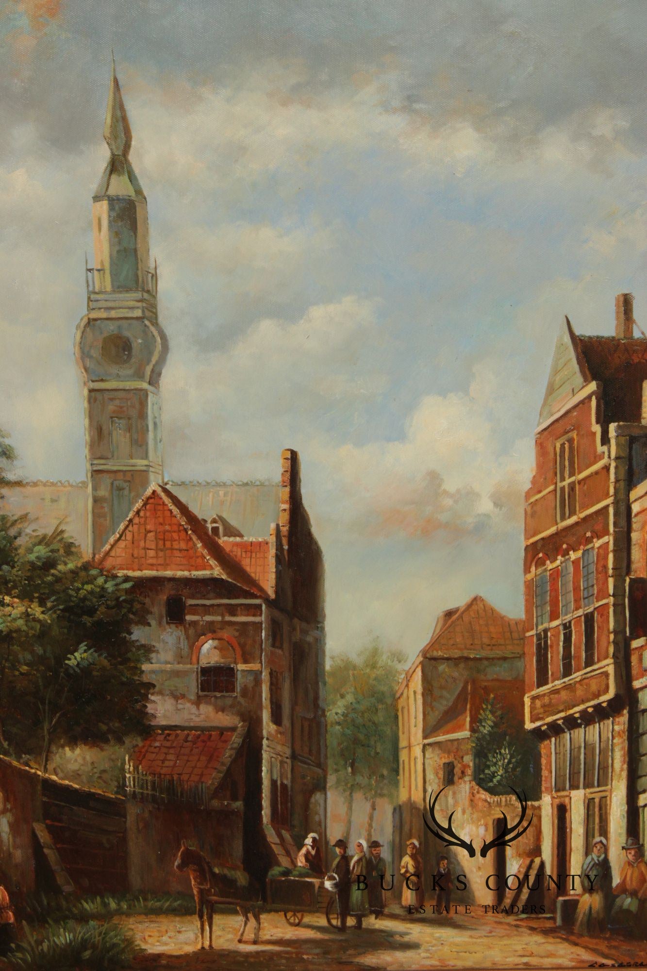 Italian Village Scene Oil Painting, Signed