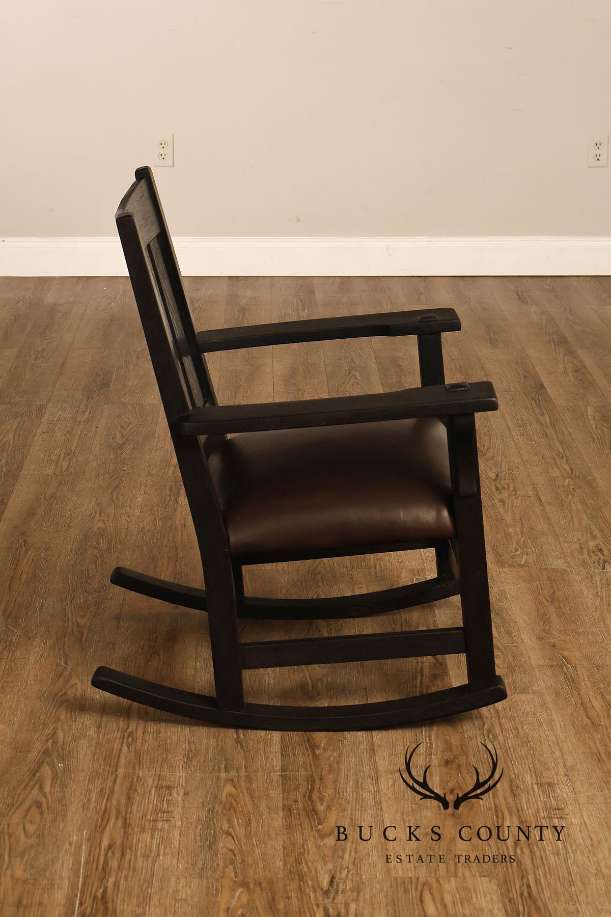 Antique Gustav Stickley Mission Oak V Back Rocking Armchair