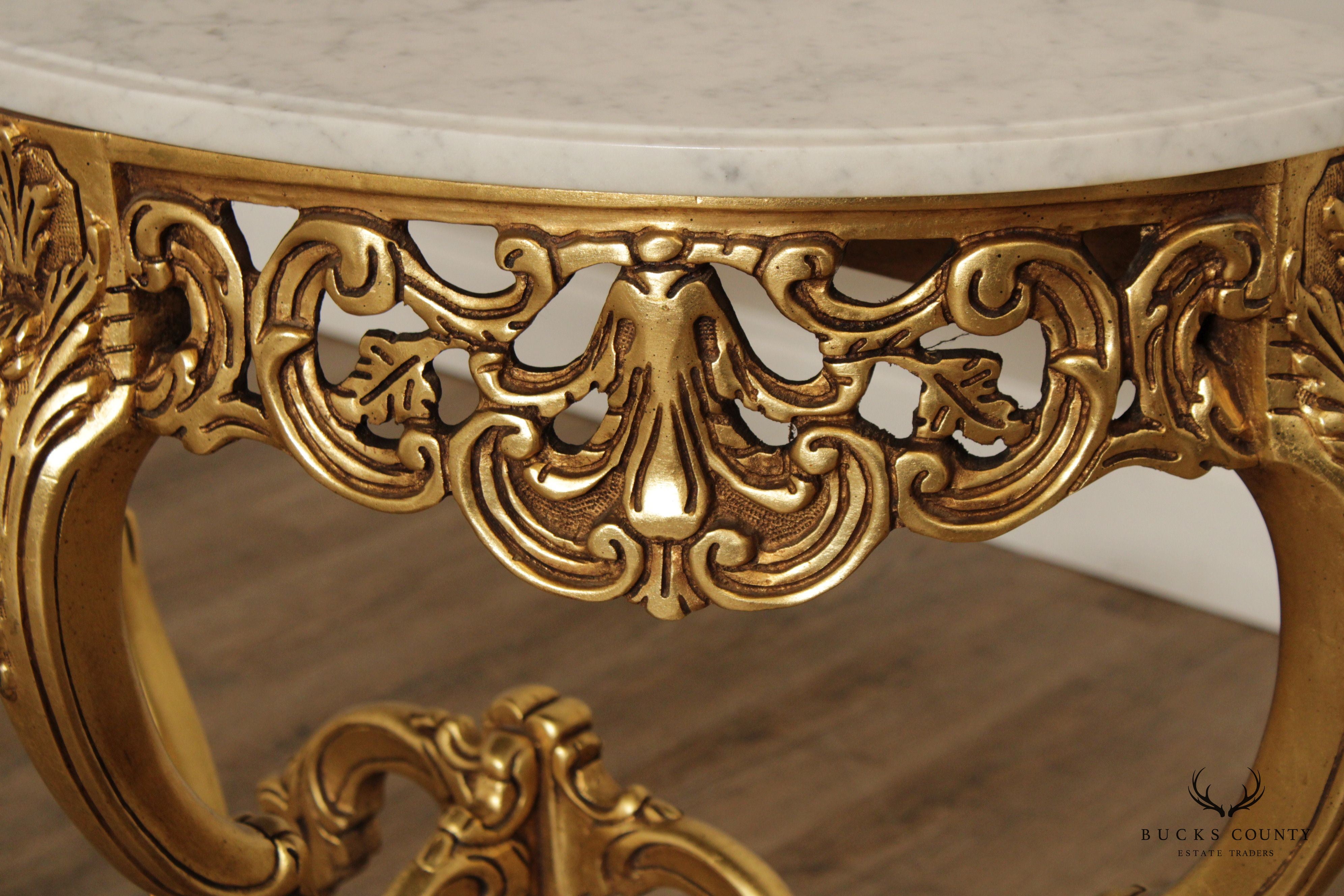 Italian Rococo Style Marble Top Giltwood Console Table