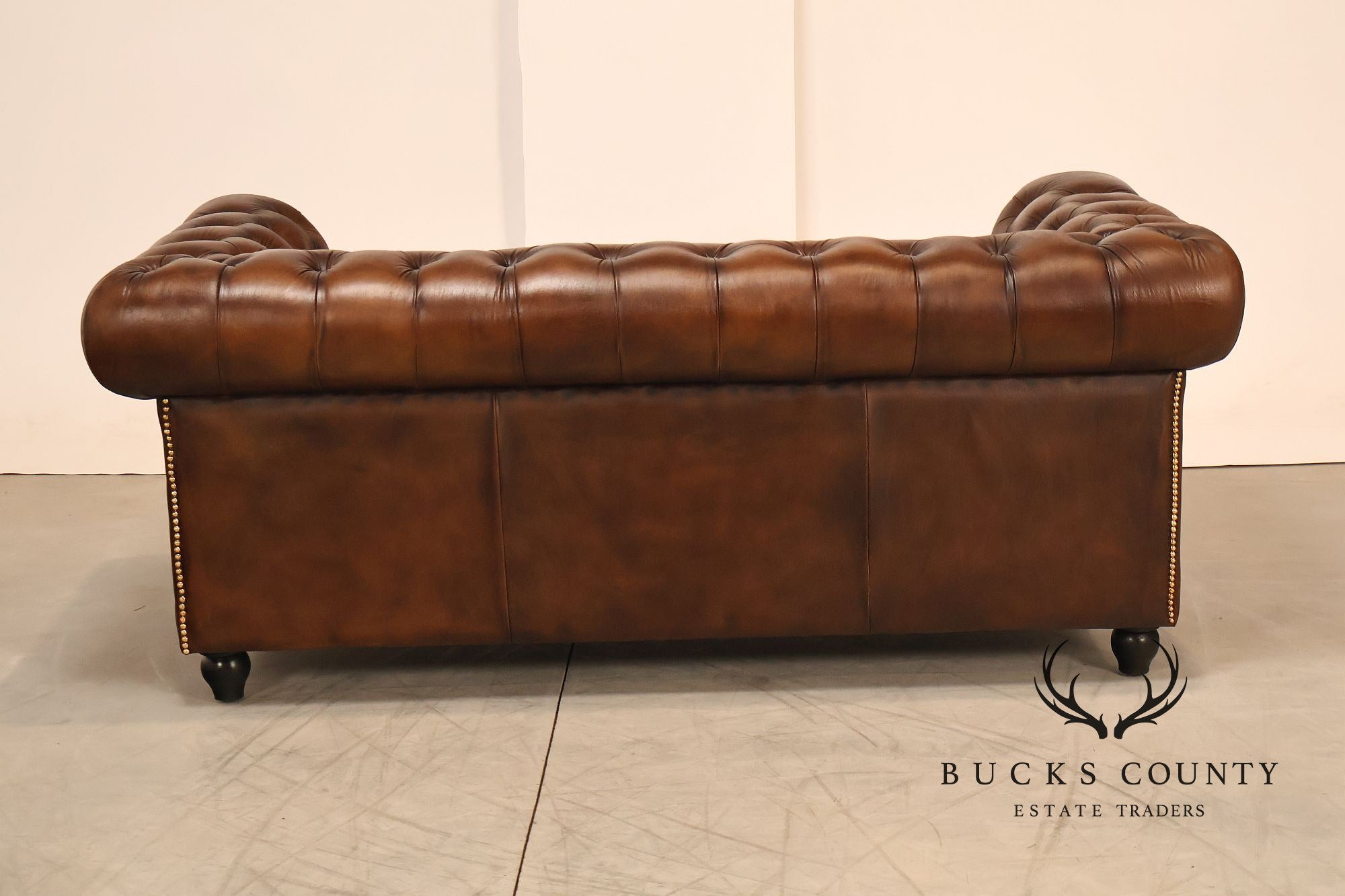 Chesterfield Style 6 Foot Cognac Brown Tufted Leather Sofa