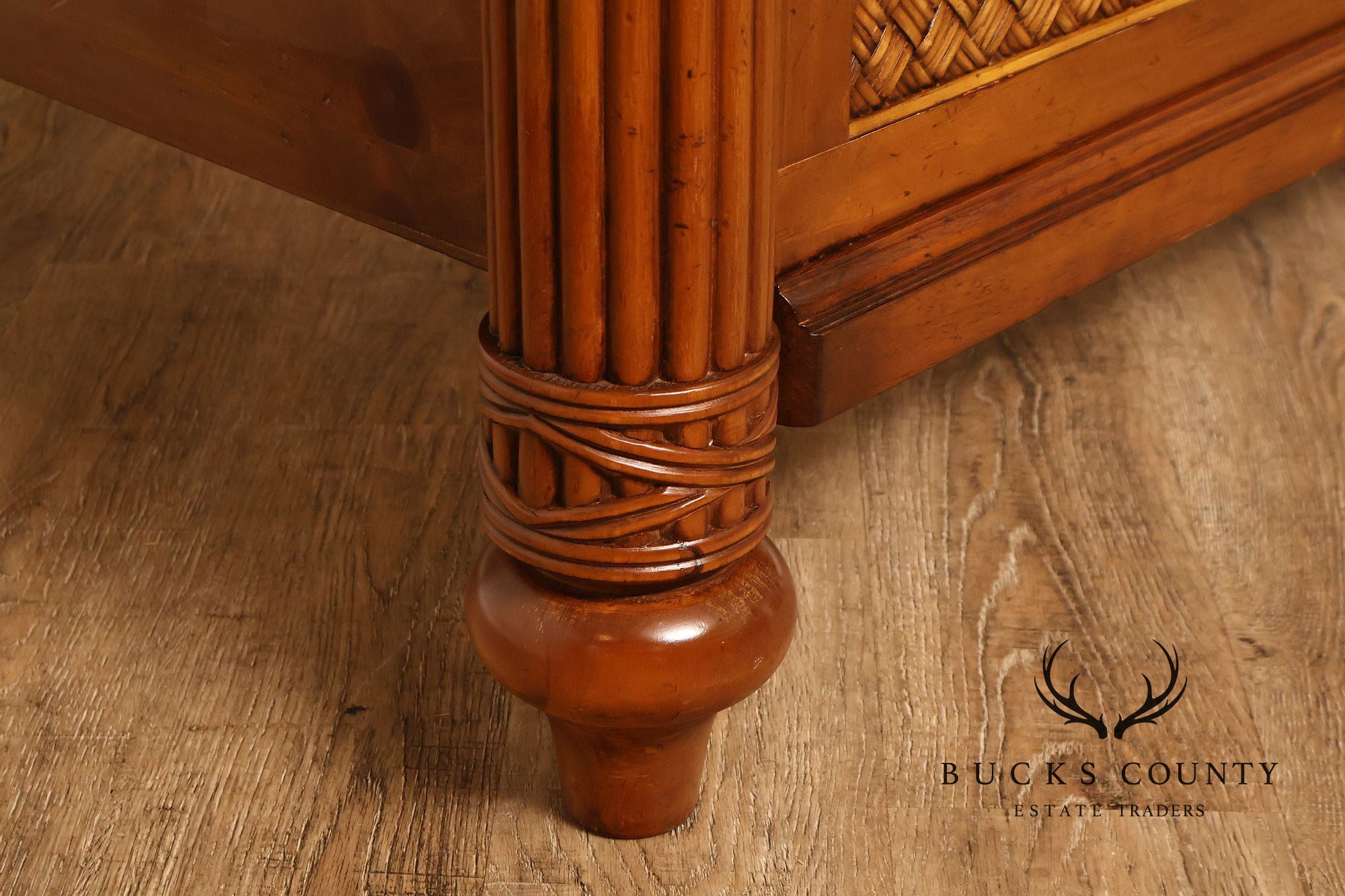 Tropical British Colonial Style Carved Wood Queen Poster Bed