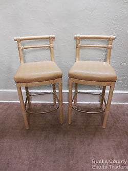 Quality Pair of Faux Bamboo Crackle Paint Bar Stools