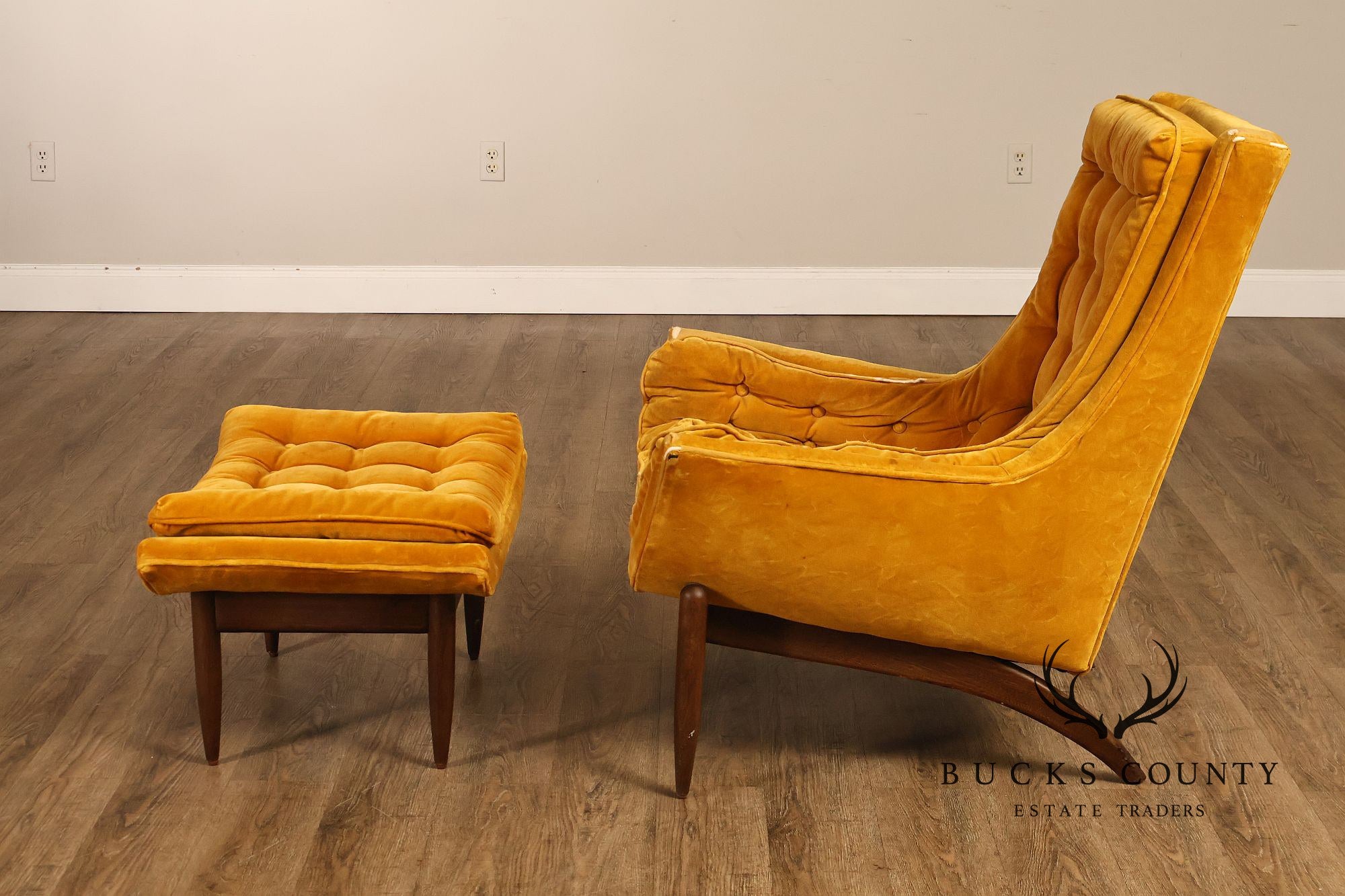 Mid Century Modern Tufted Lounge Chair and Ottoman