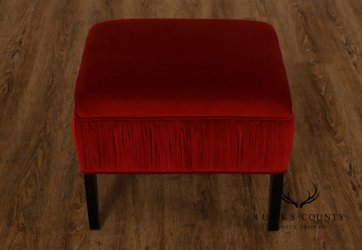 Contemporary Red Velvet Upholstered Ottoman