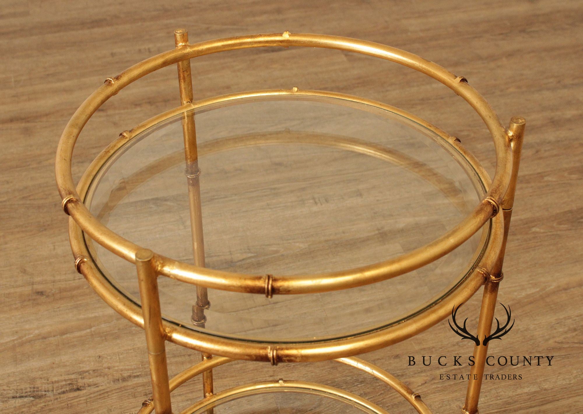 Hollywood Regency Style Gilt Metal Two-Tier Rolling Bar Cart