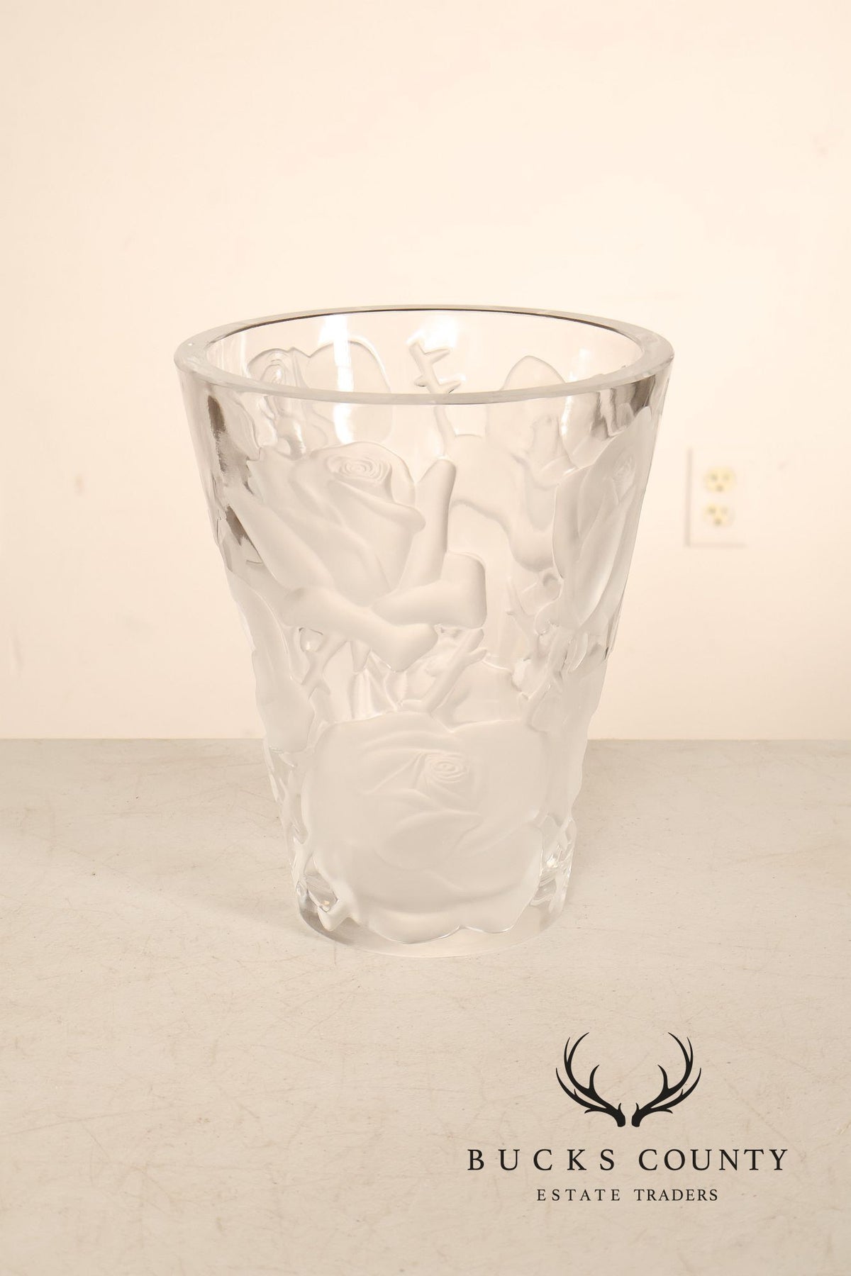 Lalique 'Ispahan' Rose Pattern Glass Vase