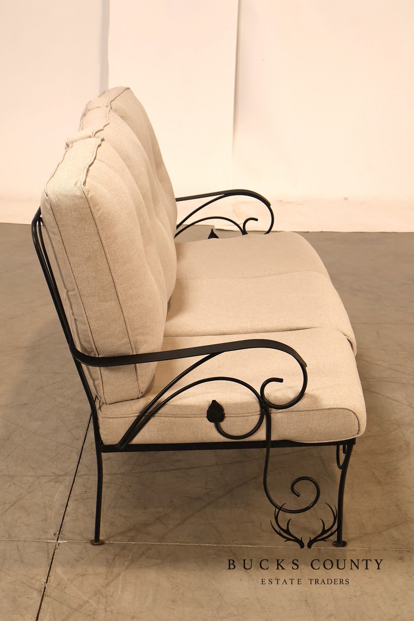 Vintage Wrought Iron Patio Garden Sofa With Cushions